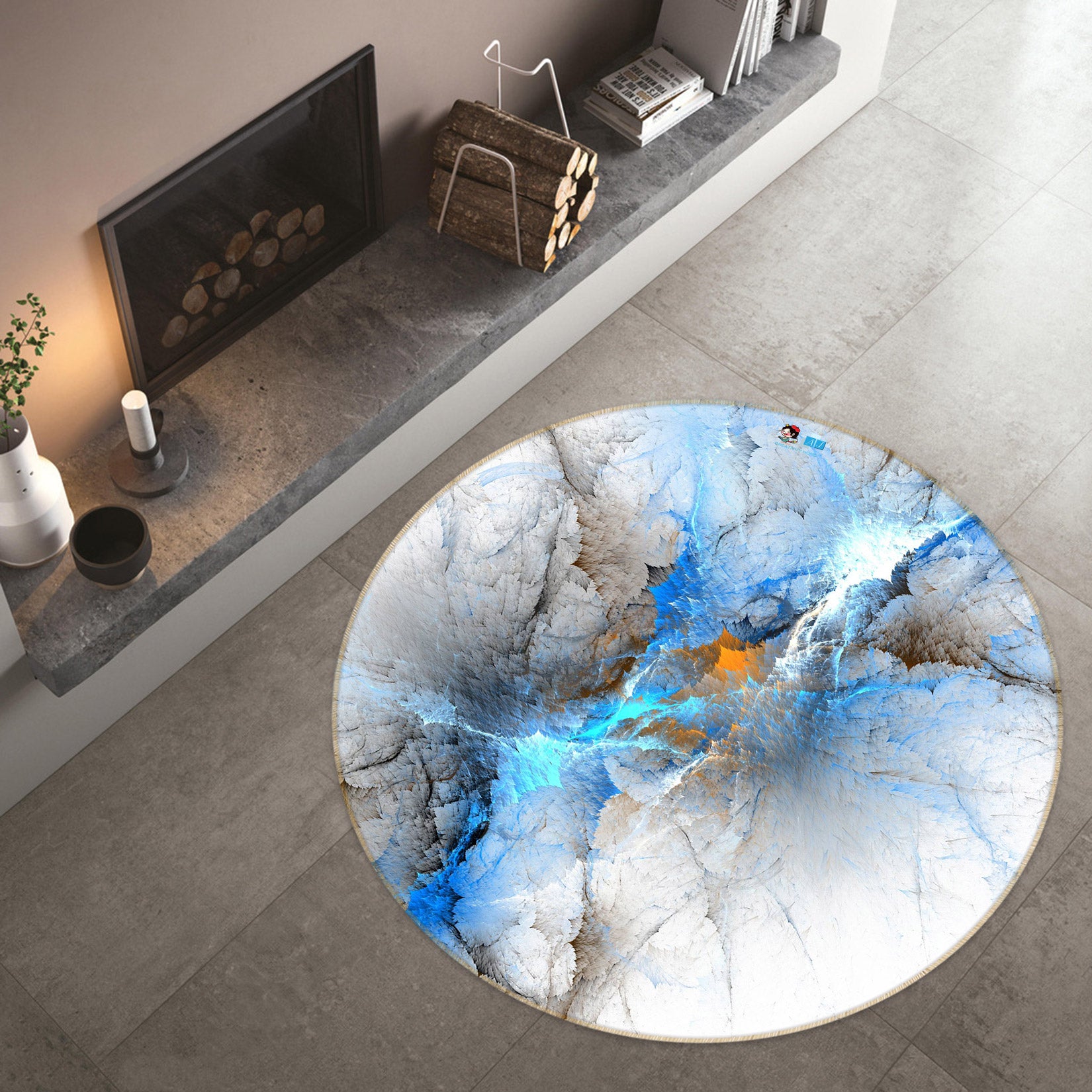 3D Abstract Blue 80219 Round Non Slip Rug Mat