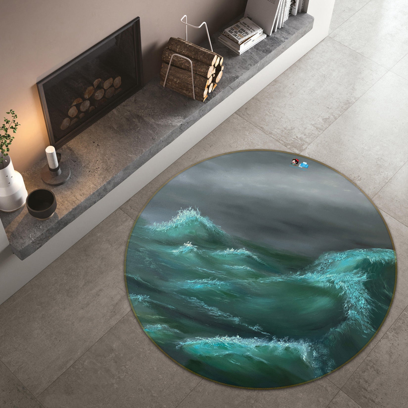 3D Waves 9746 Marina Zotova Rug Round Non Slip Rug Mat