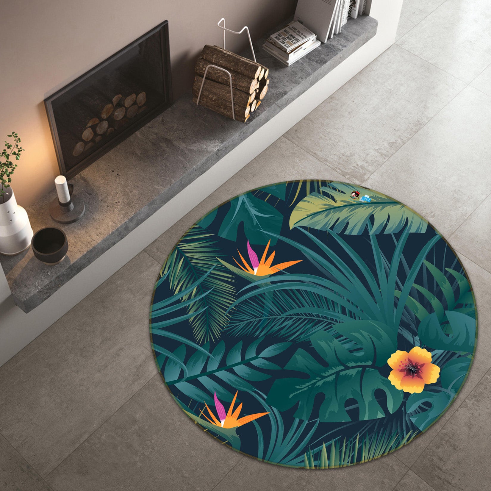 3D Leaves Little Flowers 71253 Round Non Slip Rug Mat