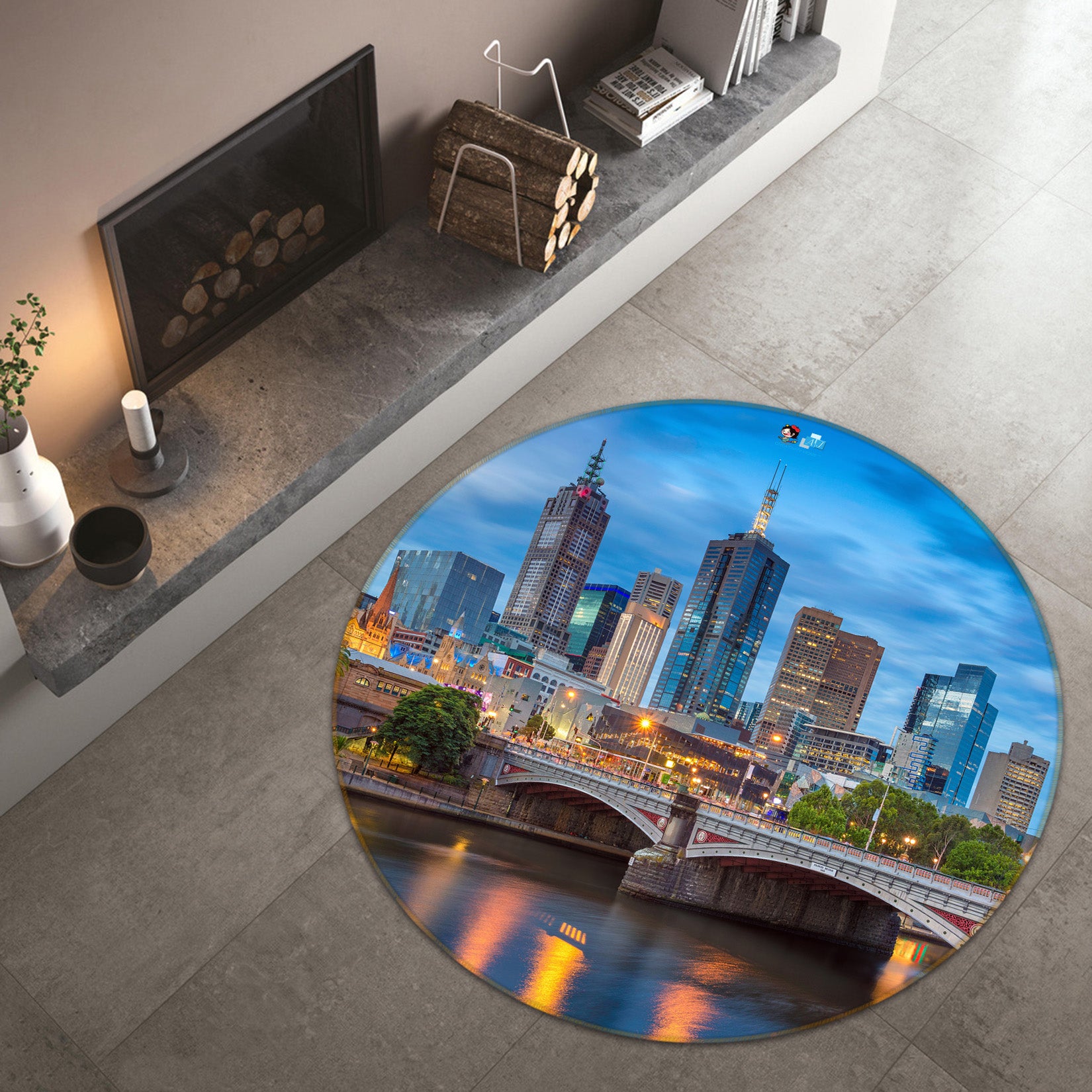3D City Bridge 74180 Round Non Slip Rug Mat