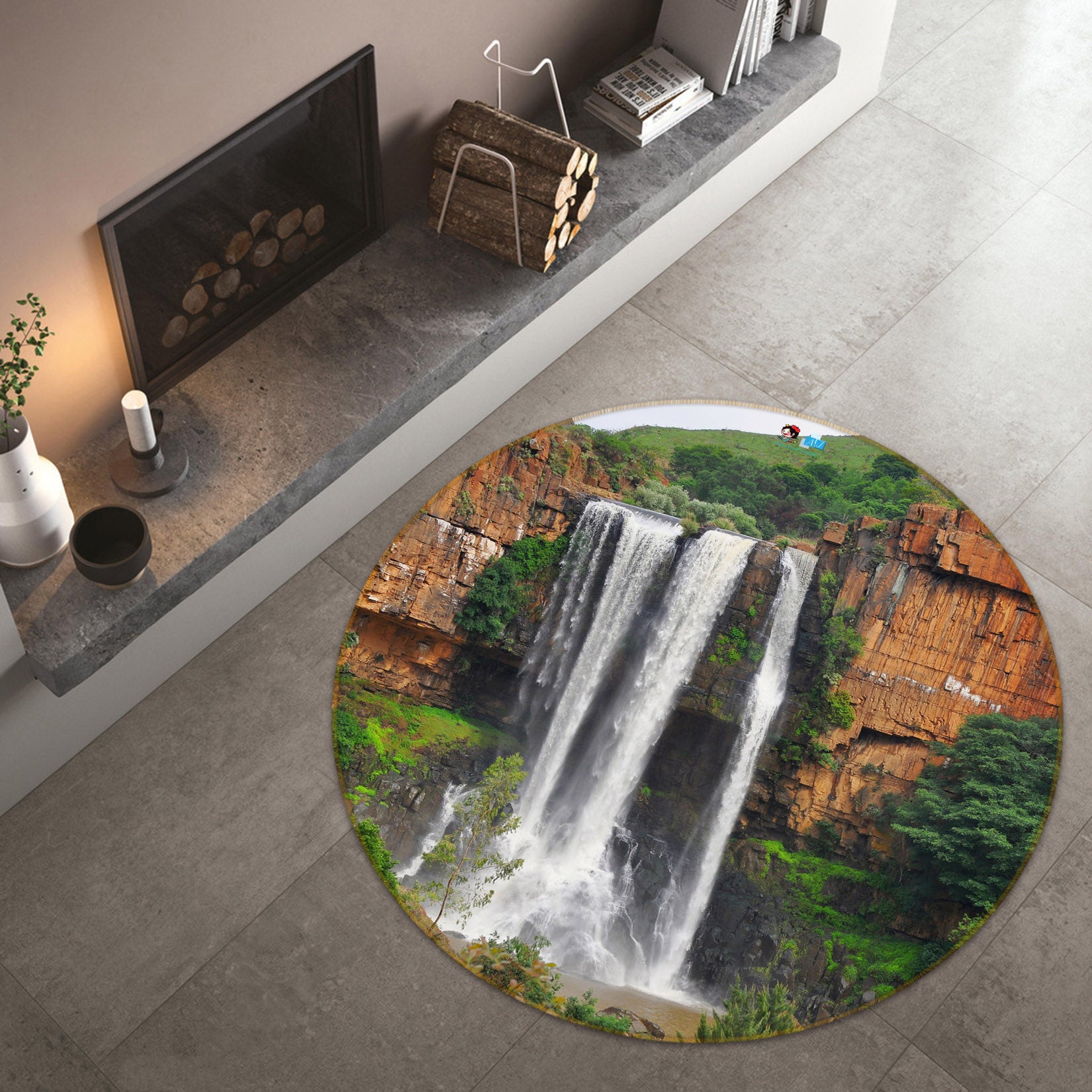 3D Mountain Flowing Water 69190 Round Non Slip Rug Mat