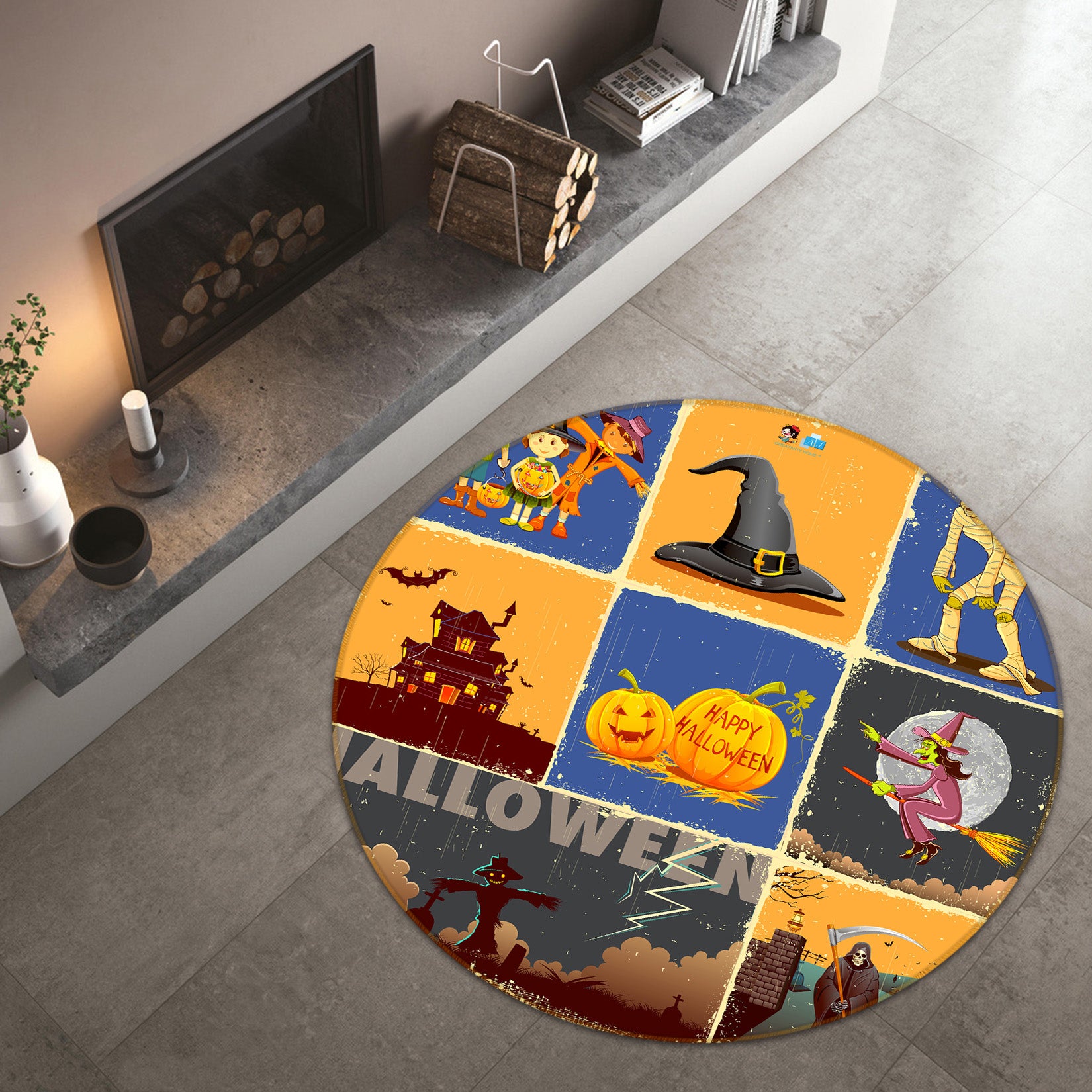 3D Witch Hat Pumpkin 72078 Round Non Slip Rug Mat