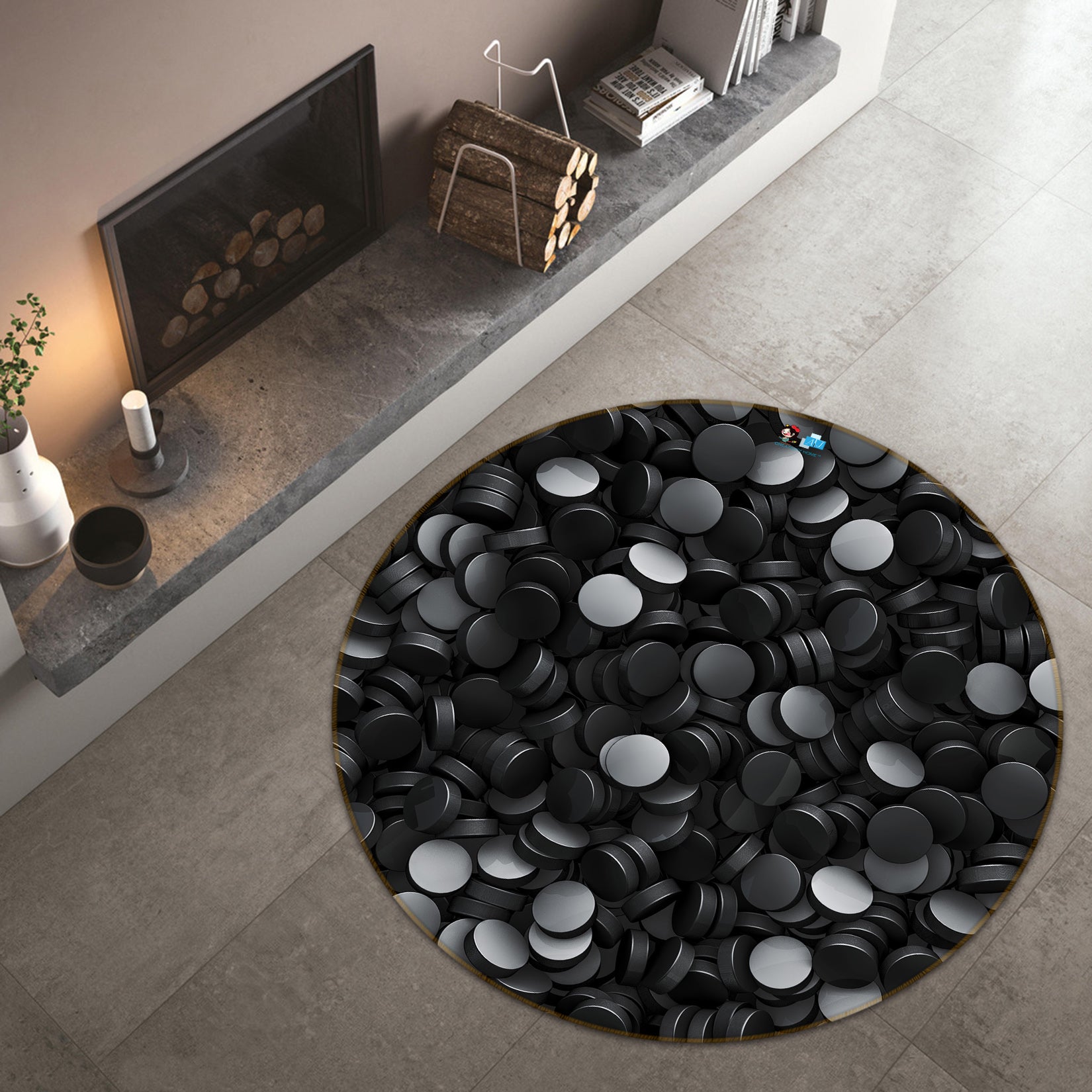 3D Black Stone 74134 Round Non Slip Rug Mat