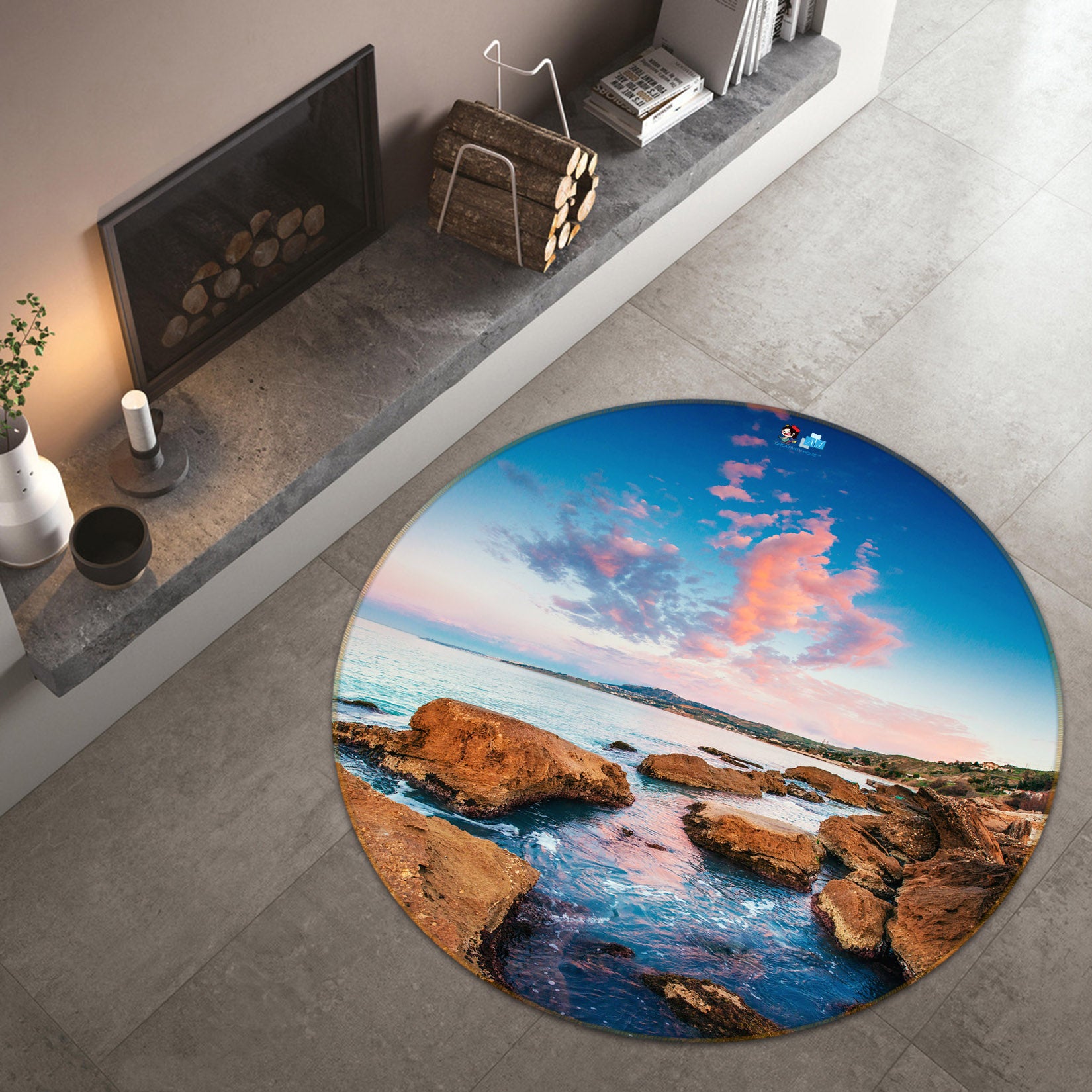 3D Seaside Stones 81115 Round Non Slip Rug Mat