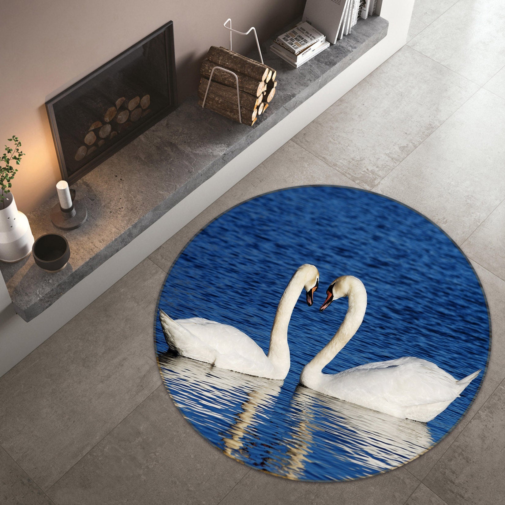 3D Swan 37236 Animal Round Non Slip Rug Mat