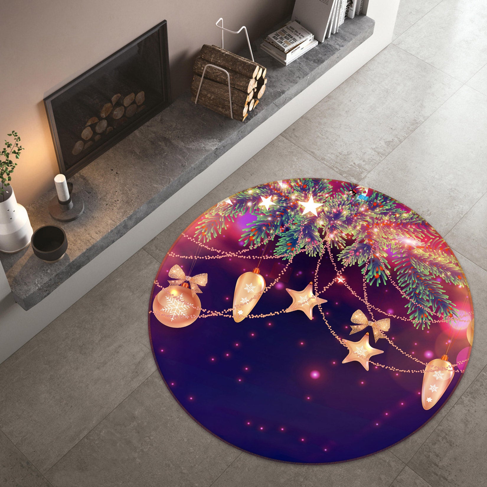 3D String Lights 54042 Christmas Round Non Slip Rug Mat Xmas