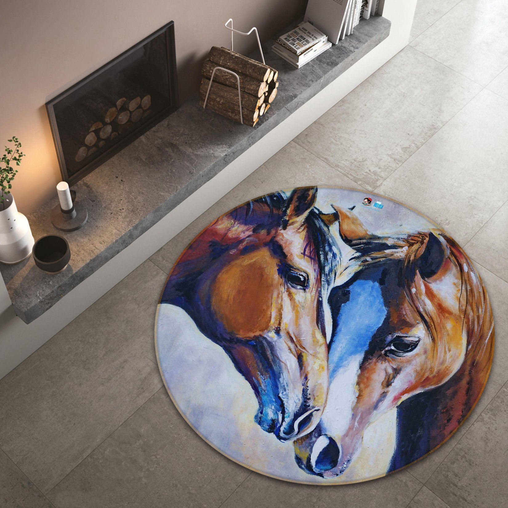 3D Horses Painting 105 Round Non Slip Rug Mat Mat AJ Creativity Home 