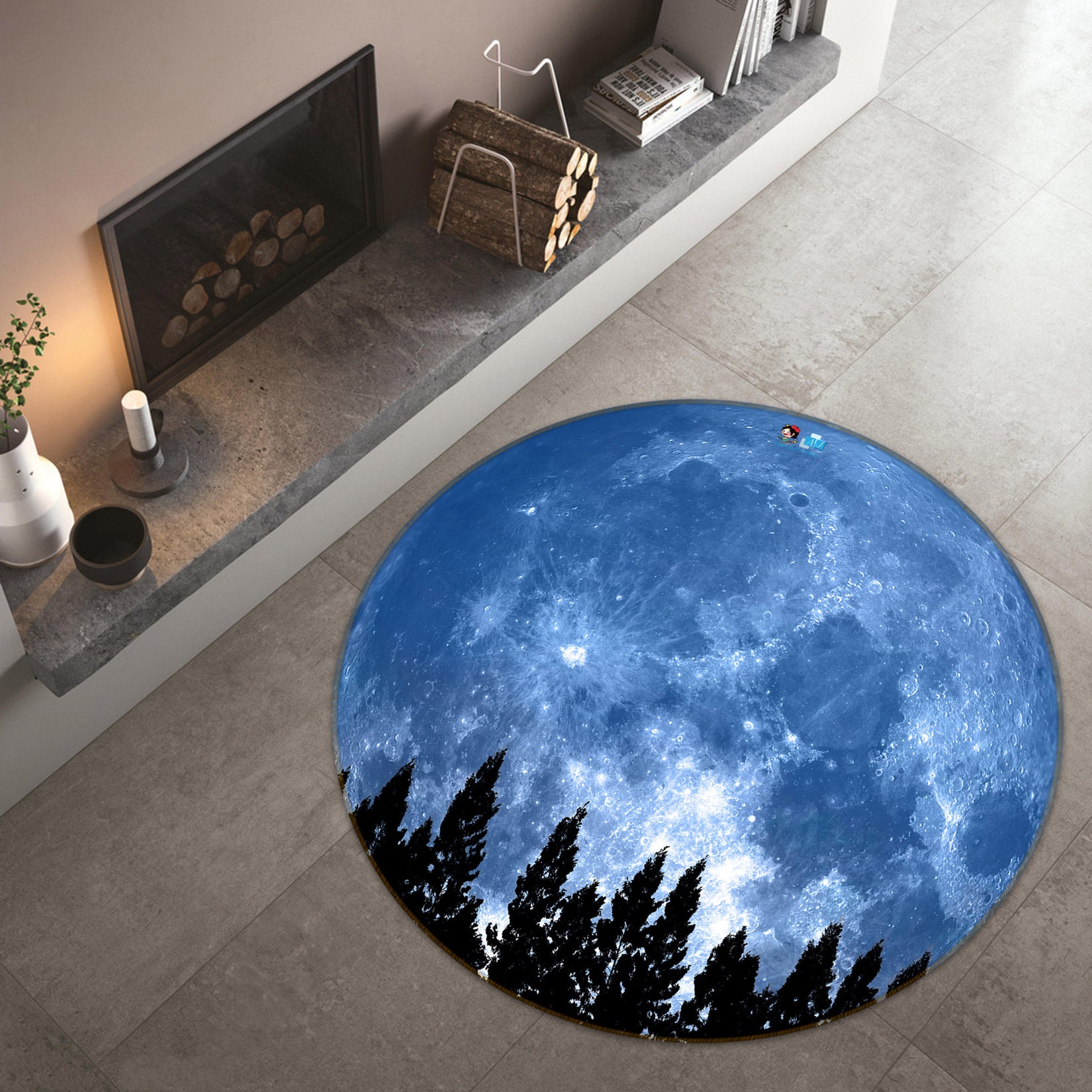 3D Moon Forest 81190 Round Non Slip Rug Mat