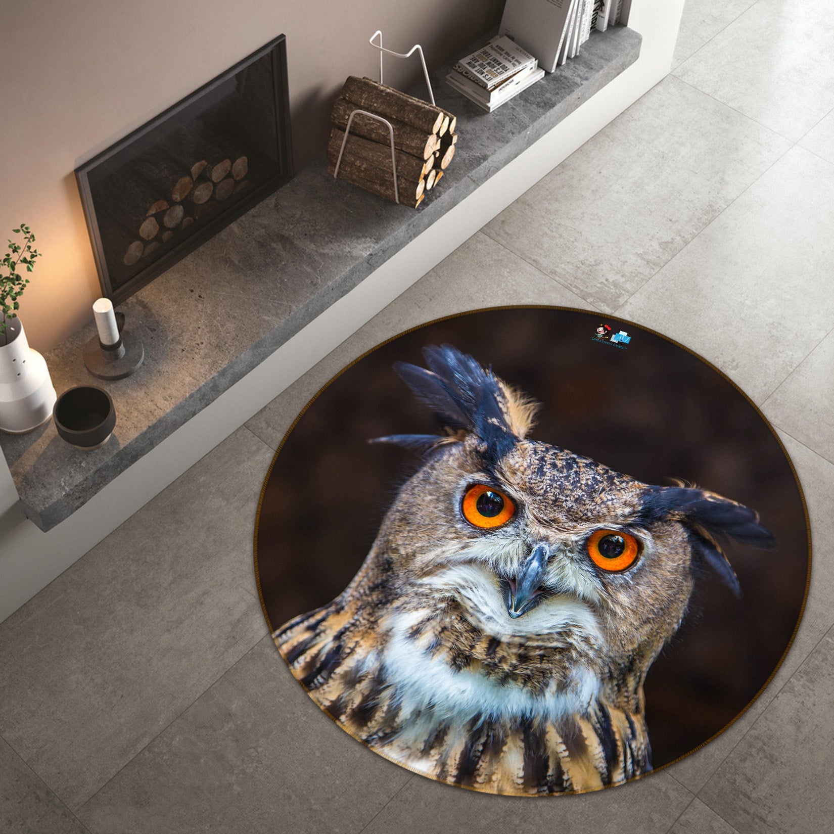 3D Owl 72116 Round Non Slip Rug Mat