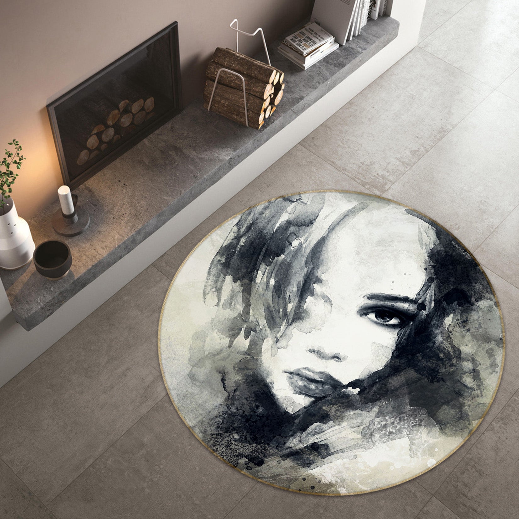 3D Dark Grey Beauty 36217 Round Non Slip Rug Mat