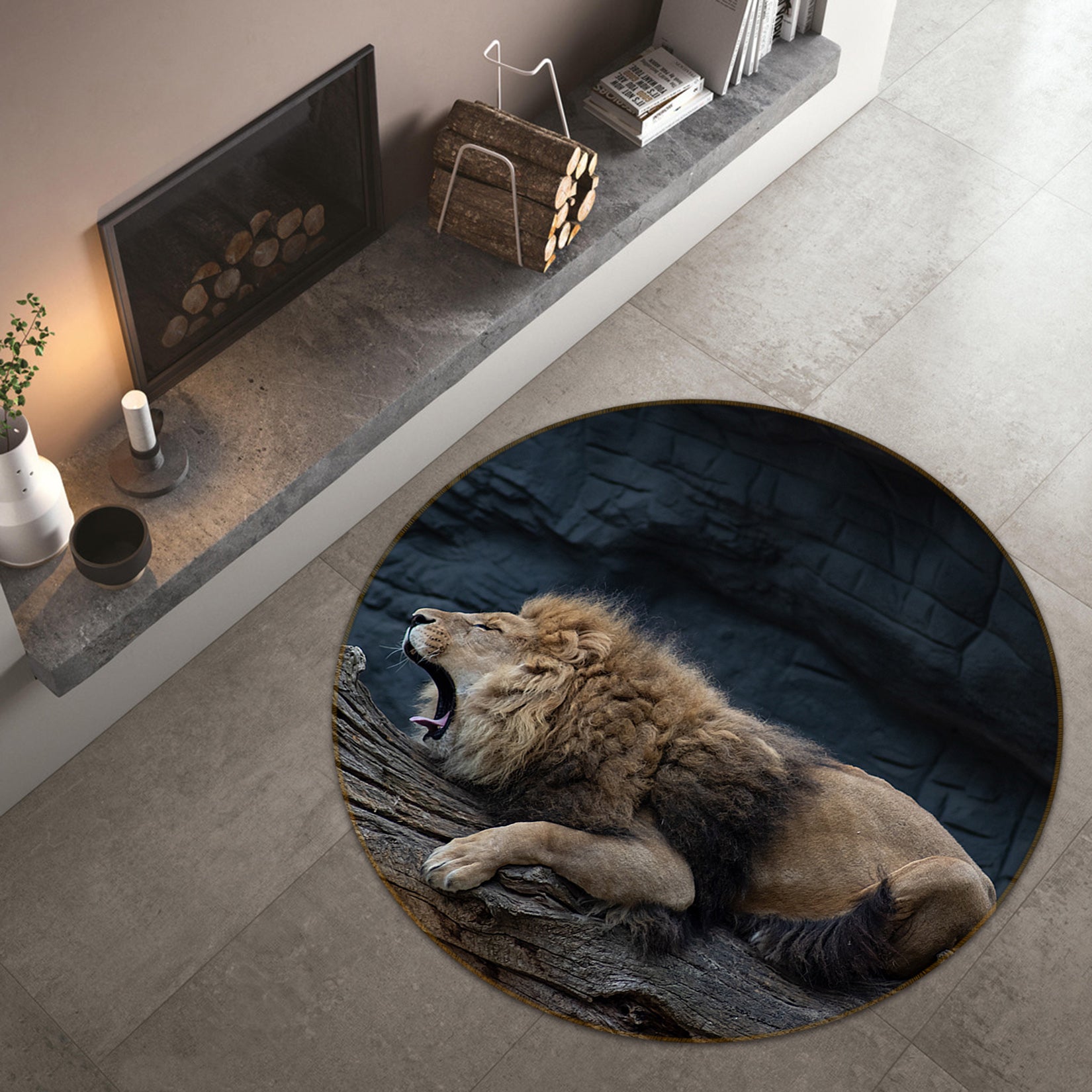 3D Lion Roar 82254 Animal Round Non Slip Rug Mat