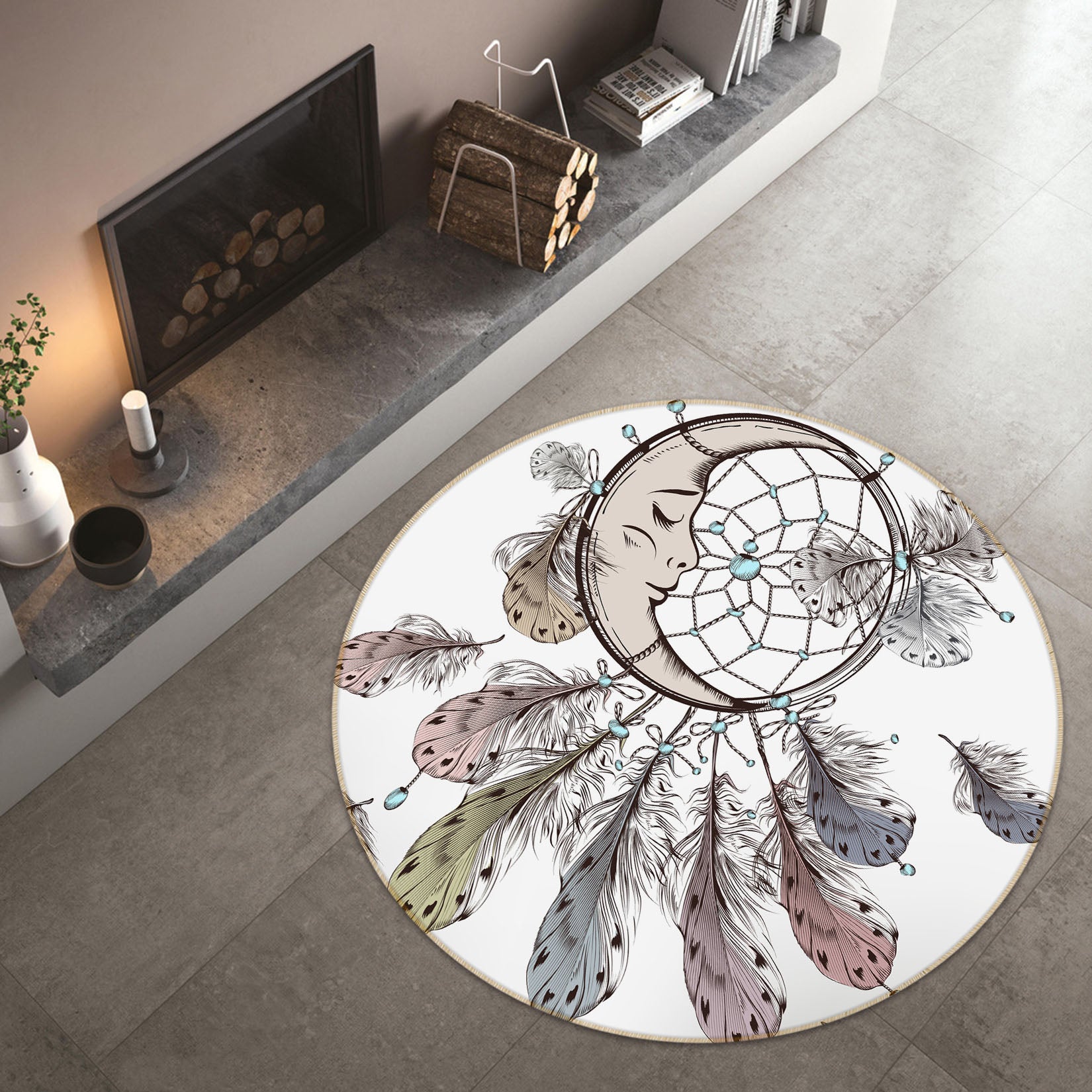 3D Moon Dream Catcher 29031 Round Non Slip Rug Mat