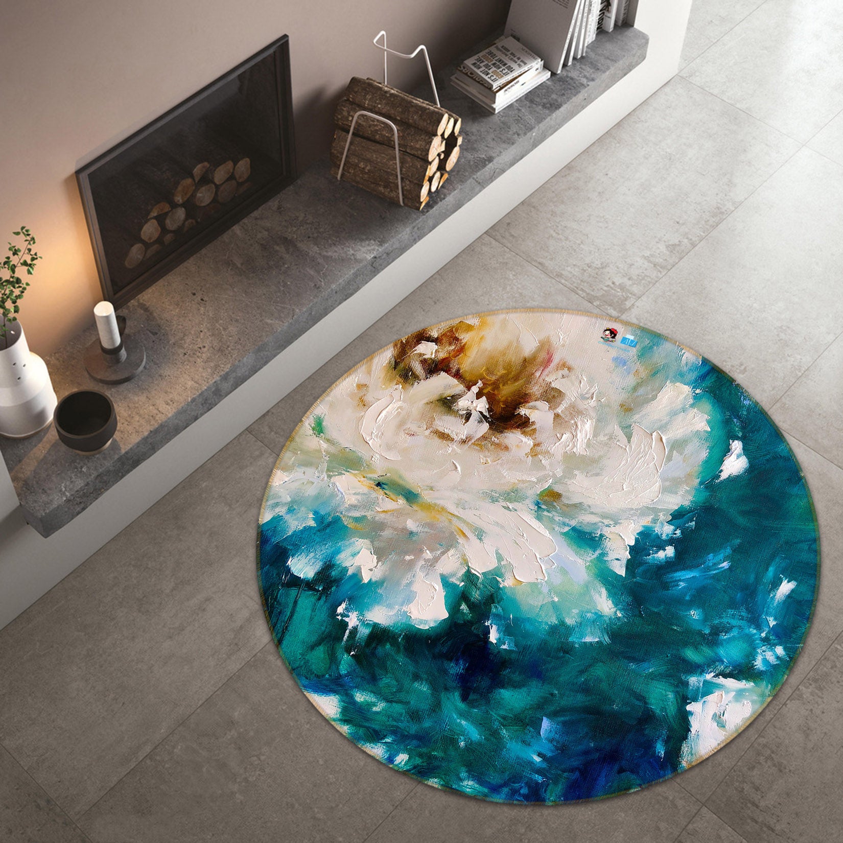 3D Paint Flower 911 Skromova Marina Rug Round Non Slip Rug Mat
