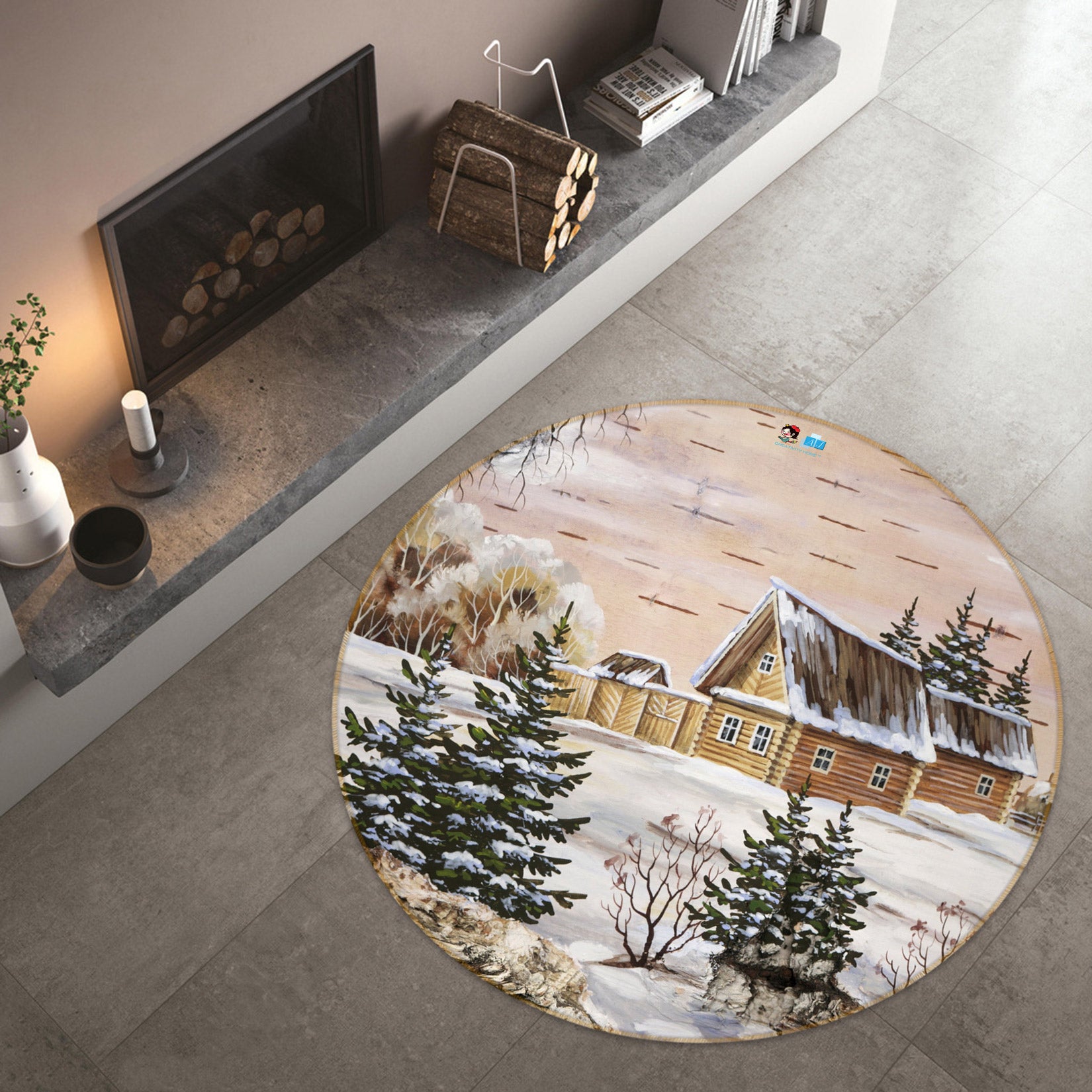 3D Snow Scene 72151 Round Non Slip Rug Mat
