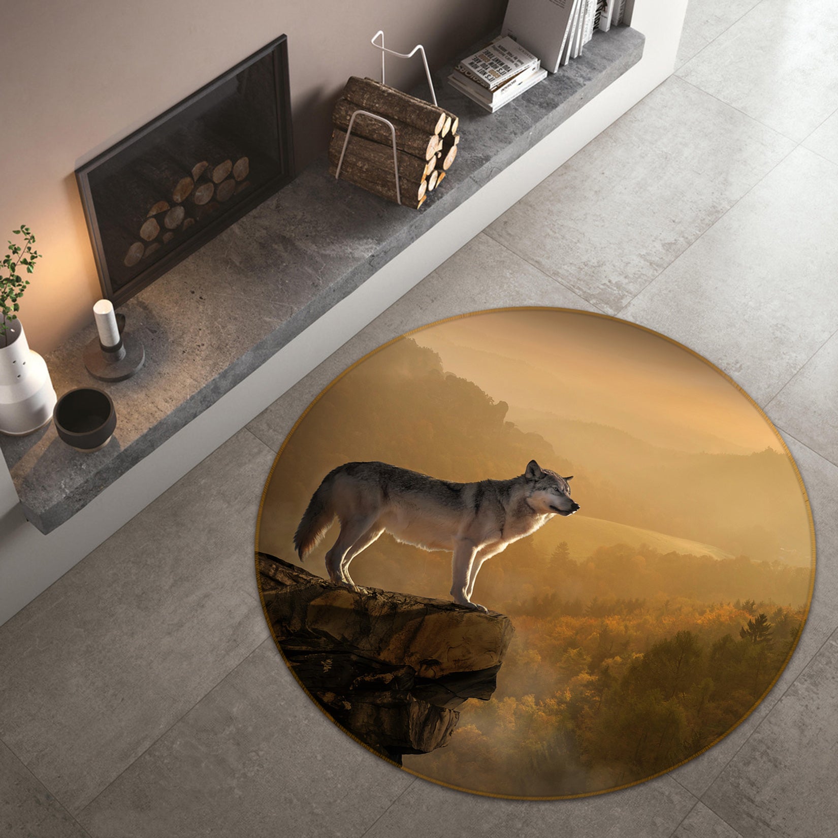 3D Wolf 82290 Animal Round Non Slip Rug Mat