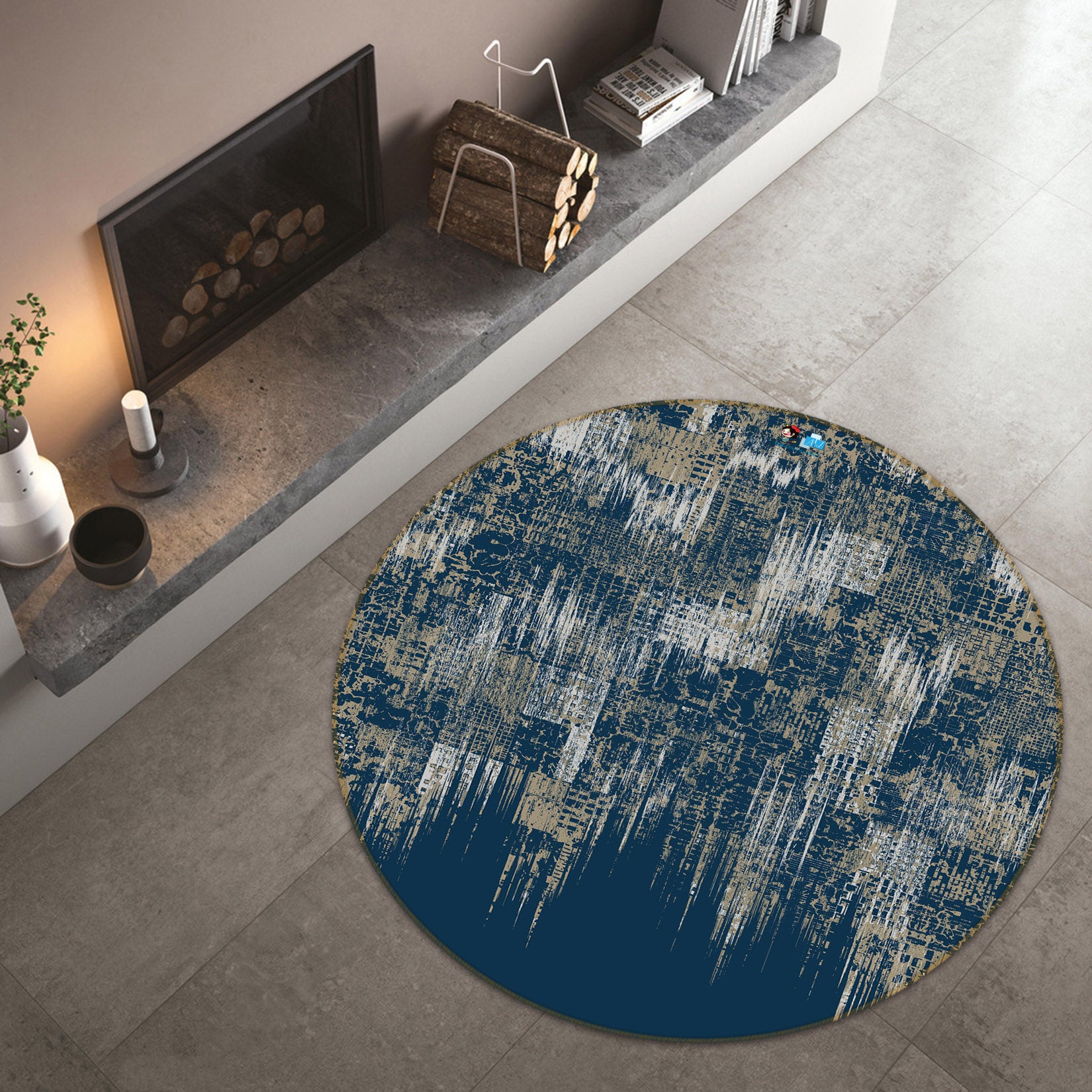 3D Grain Pattern 71139 Round Non Slip Rug Mat