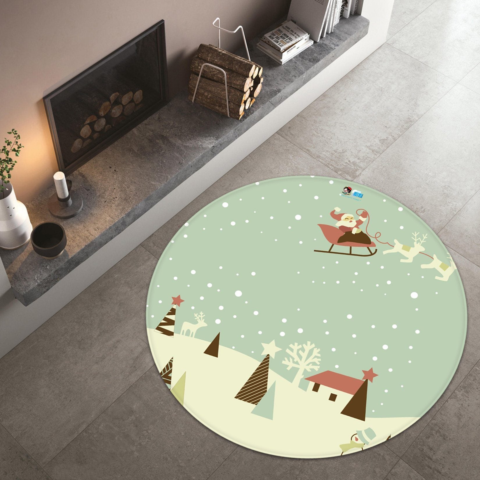 3D Cartoon Sleigh Old Man 082 Round Non Slip Rug Mat Mat AJ Creativity Home 