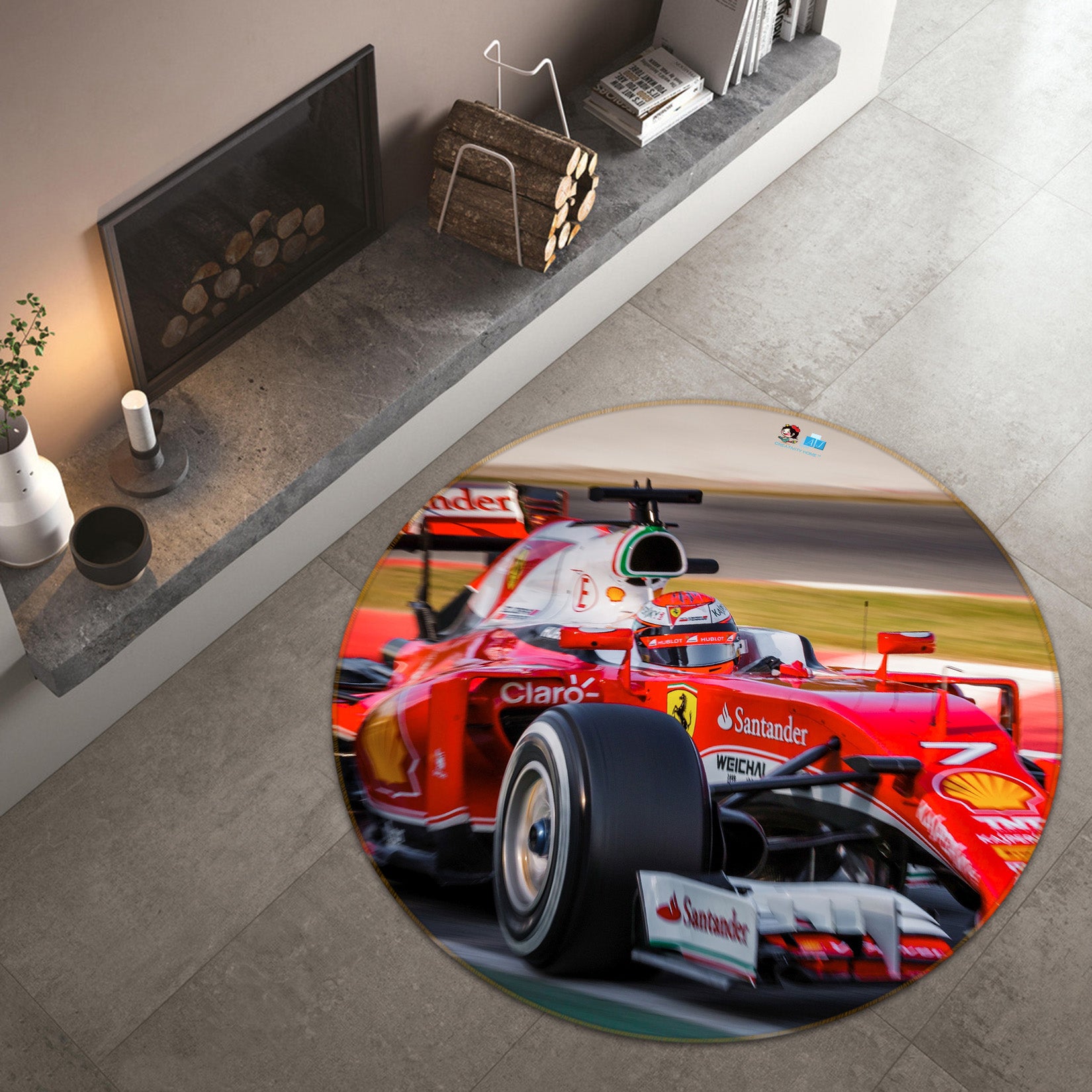 3D Red Racing Car 74167 Round Non Slip Rug Mat