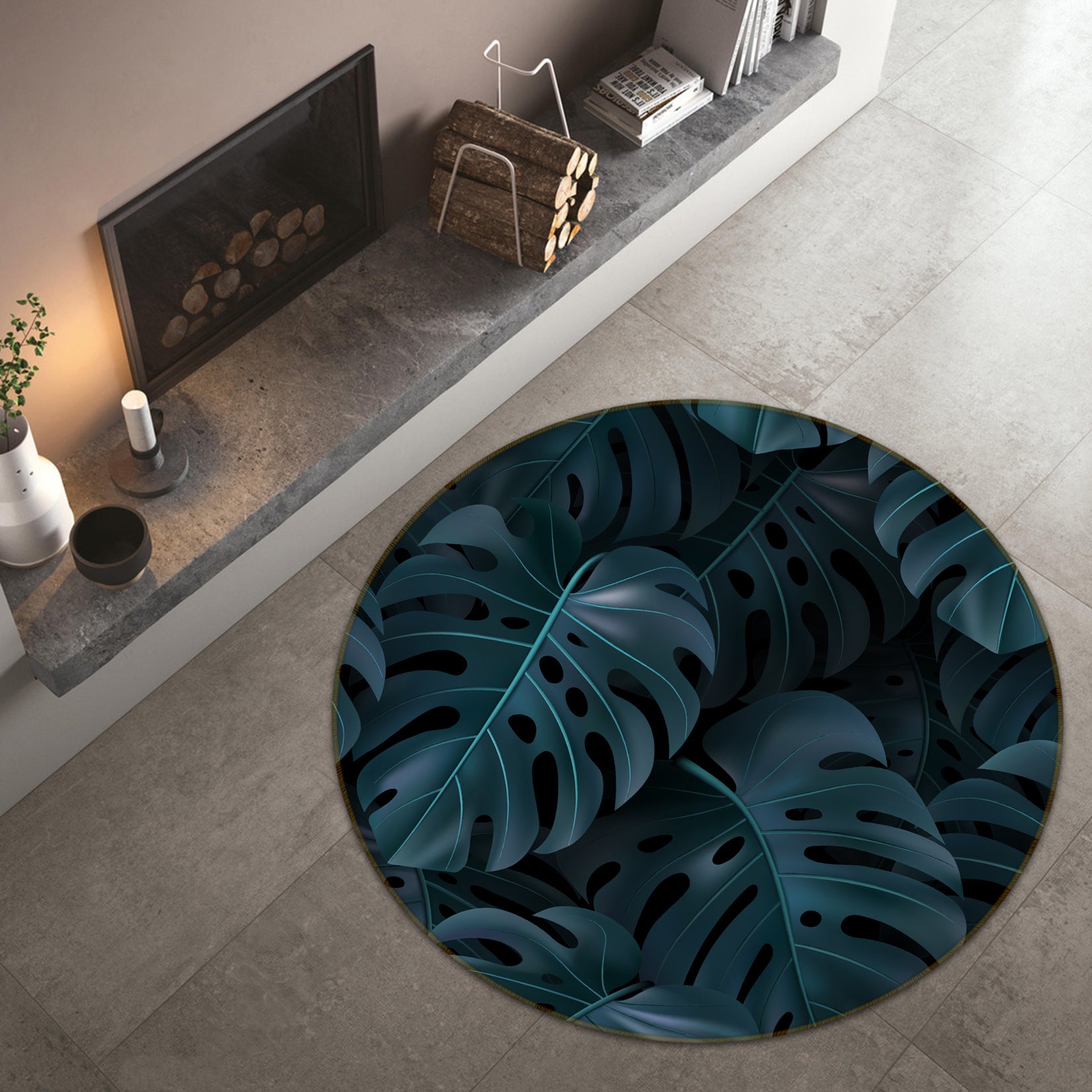 3D Leaves 71182 Round Non Slip Rug Mat