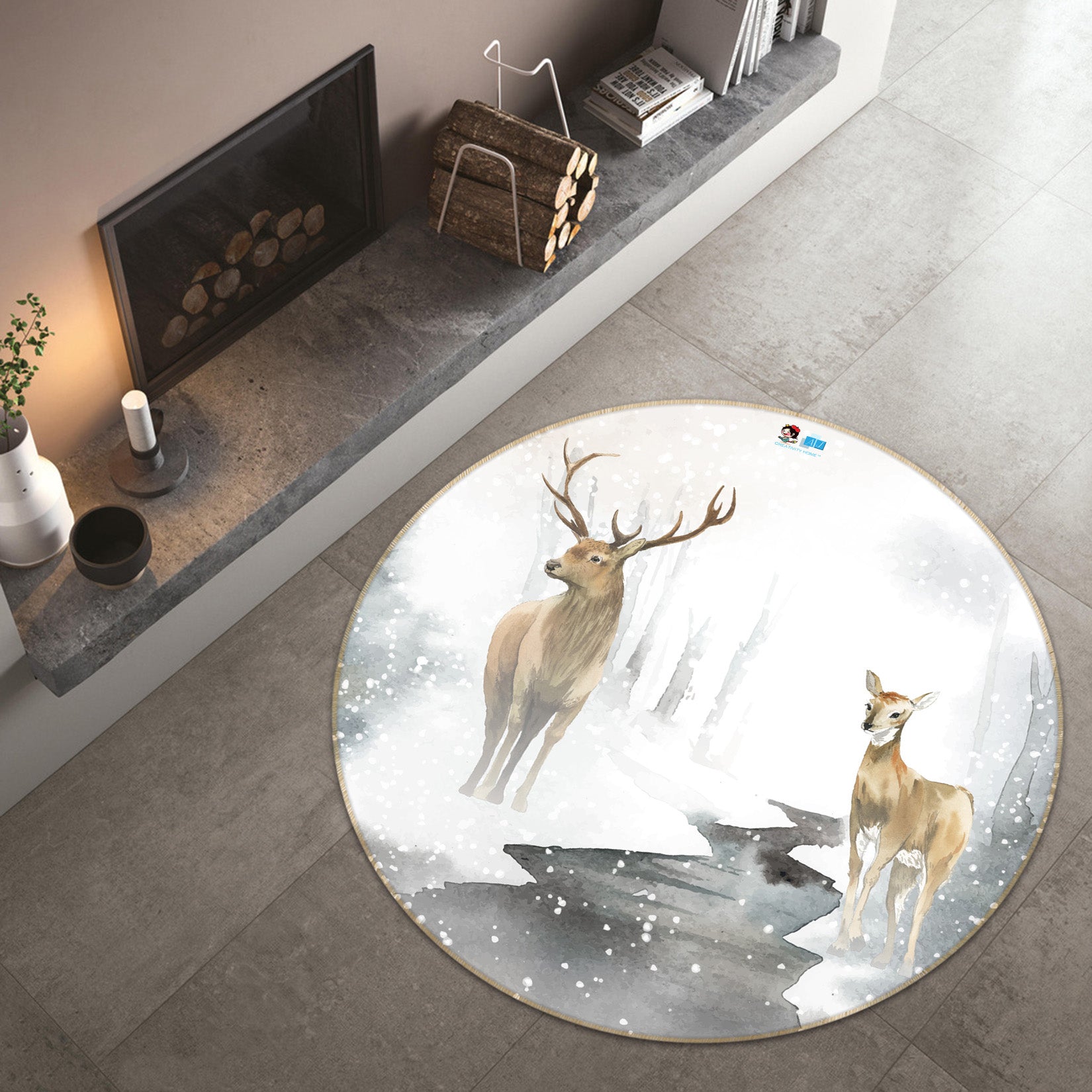 3D Deer 71266 Round Non Slip Rug Mat