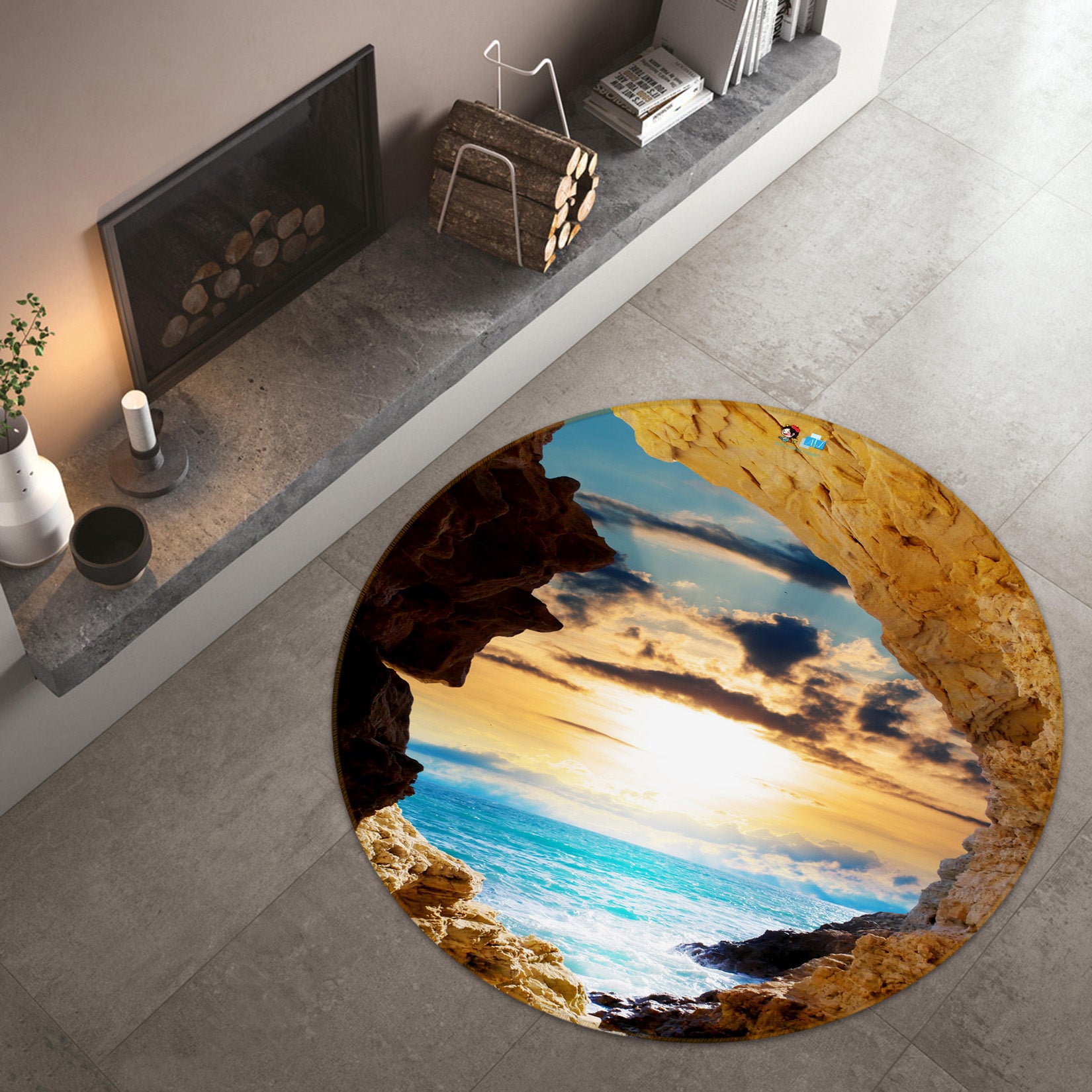 3D The Sea And The Sky 69150 Round Non Slip Rug Mat