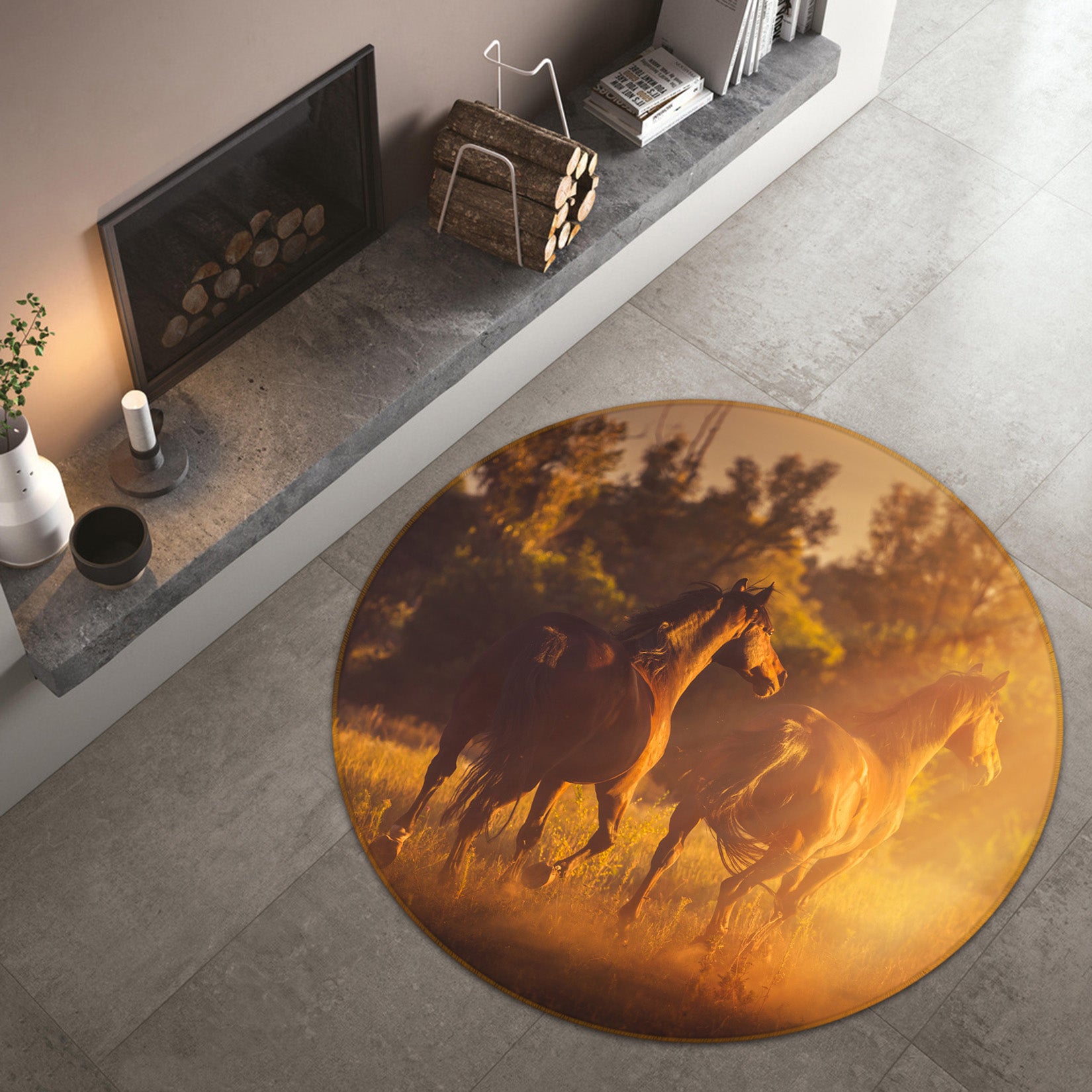 3D Horses 38008 Animal Round Non Slip Rug Mat