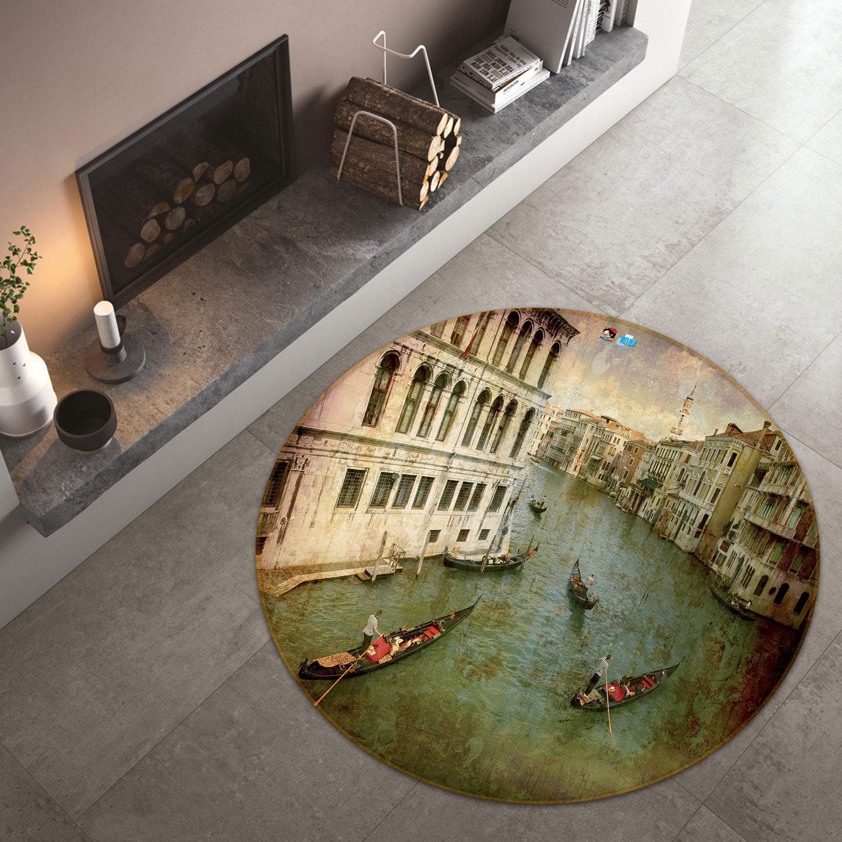 3D Houses Vessel 72289 Round Non Slip Rug Mat