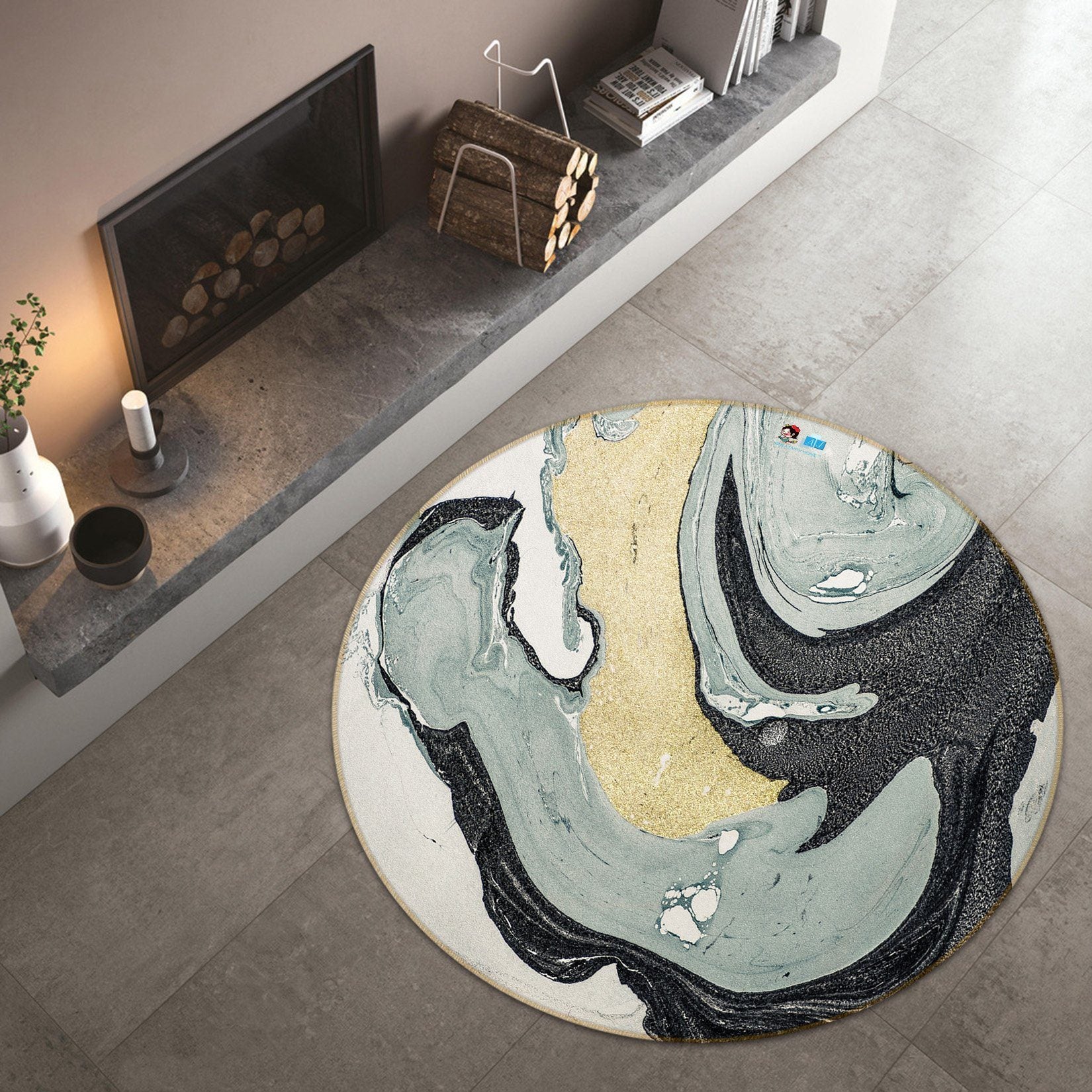 3D Greyish Grenn Pattern 7046 Round Non Slip Rug Mat Mat AJ Creativity Home 