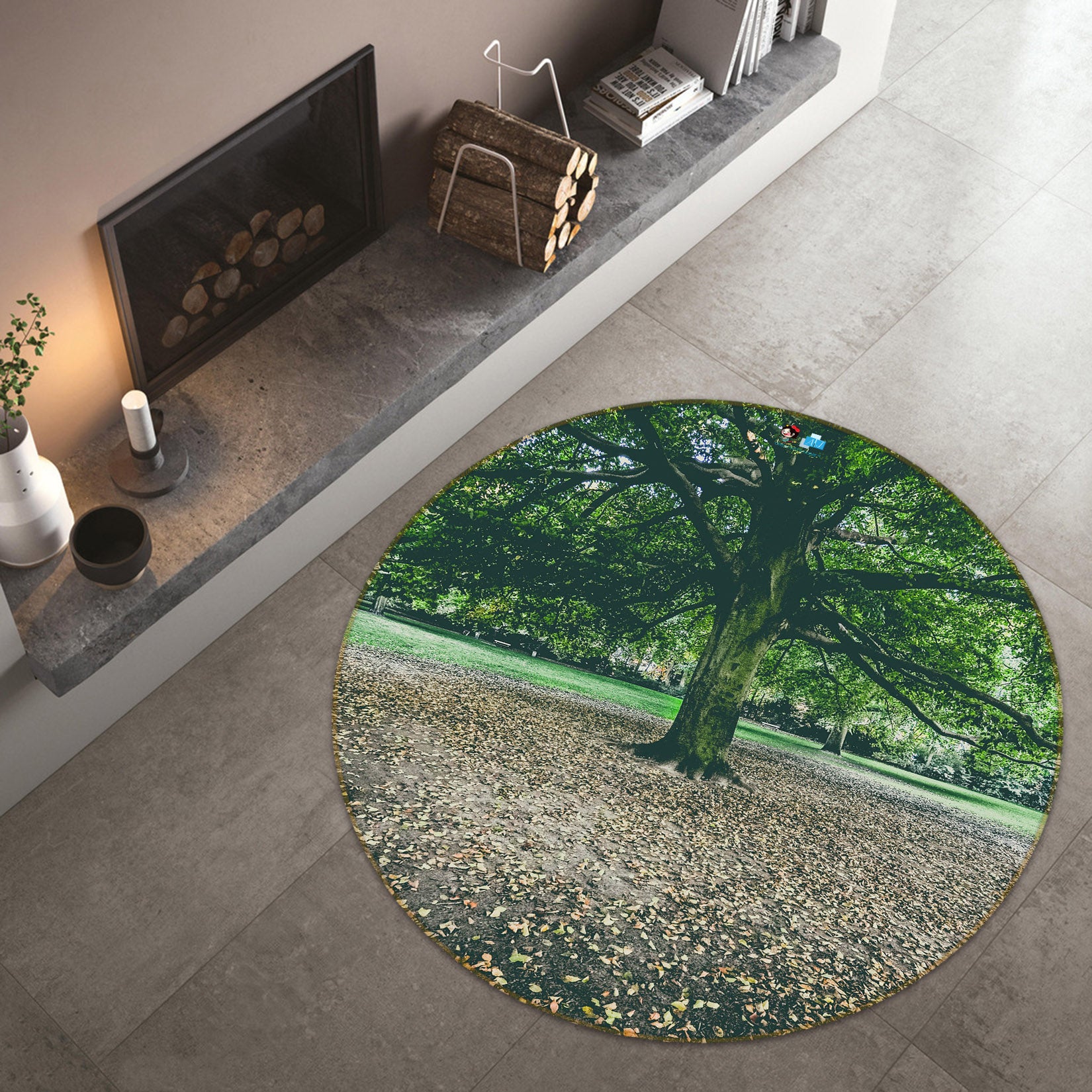 3D Trees 74072 Round Non Slip Rug Mat