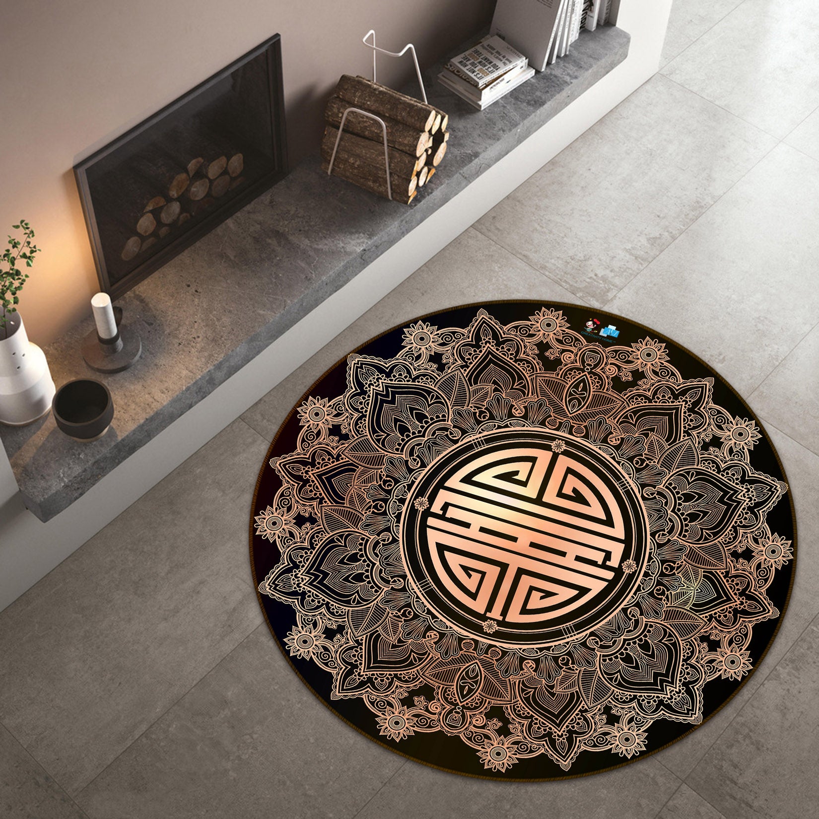 3D Golden Totem 74280 Round Non Slip Rug Mat