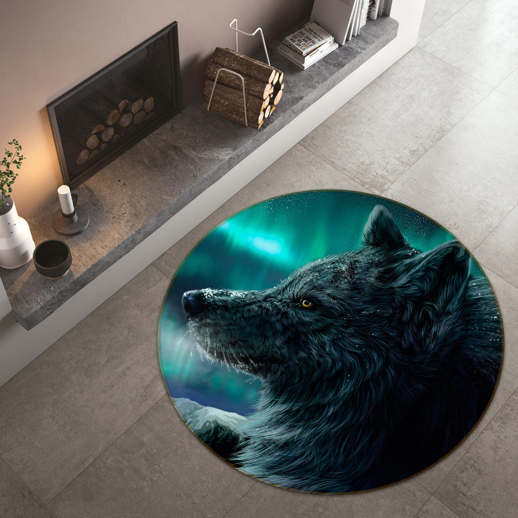 3D Wolf 38054 Animal Round Non Slip Rug Mat
