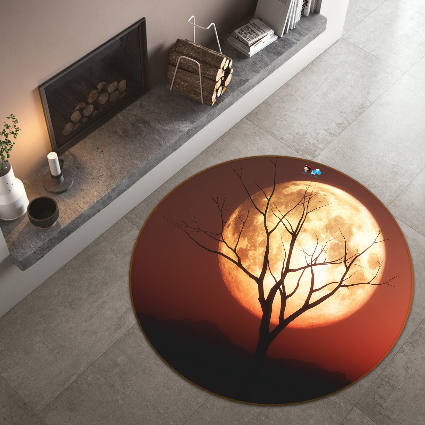 3D Dead Branches Moon 81108 Round Non Slip Rug Mat