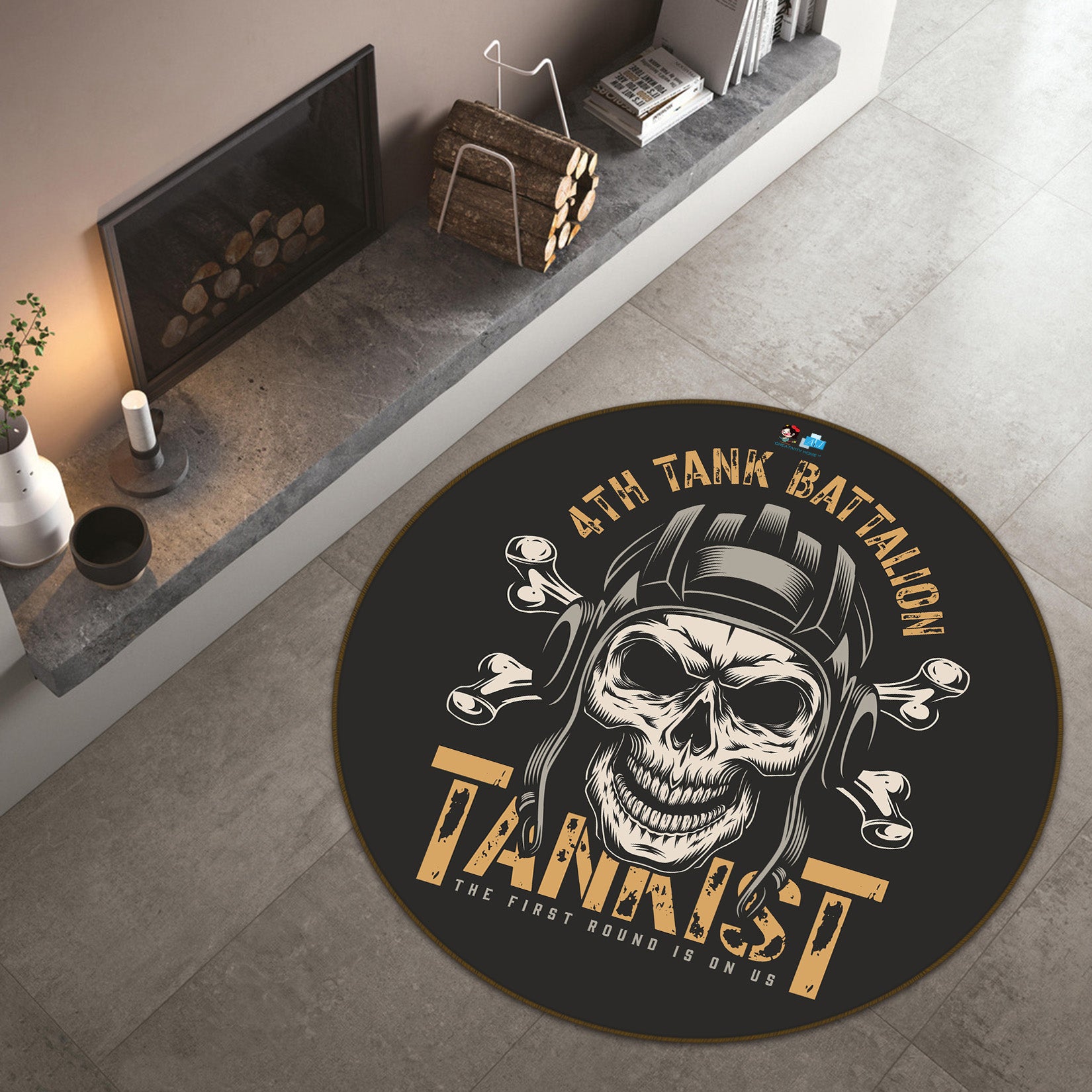 3D Skull 81044 Round Non Slip Rug Mat