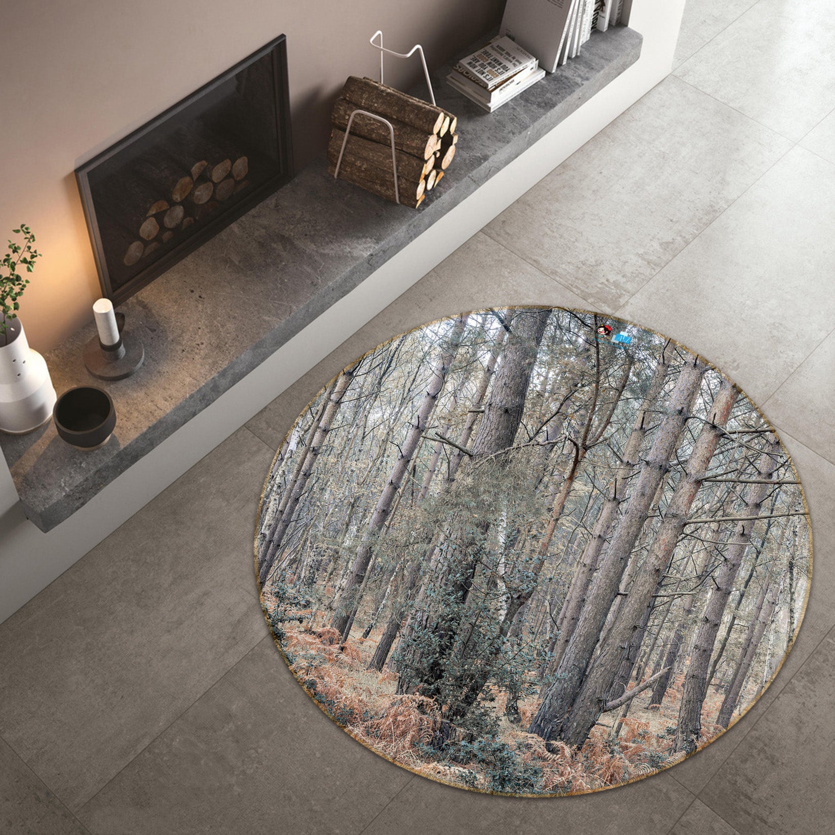 3D Tall Tree 7419 Assaf Frank Rug Round Non Slip Rug Mat