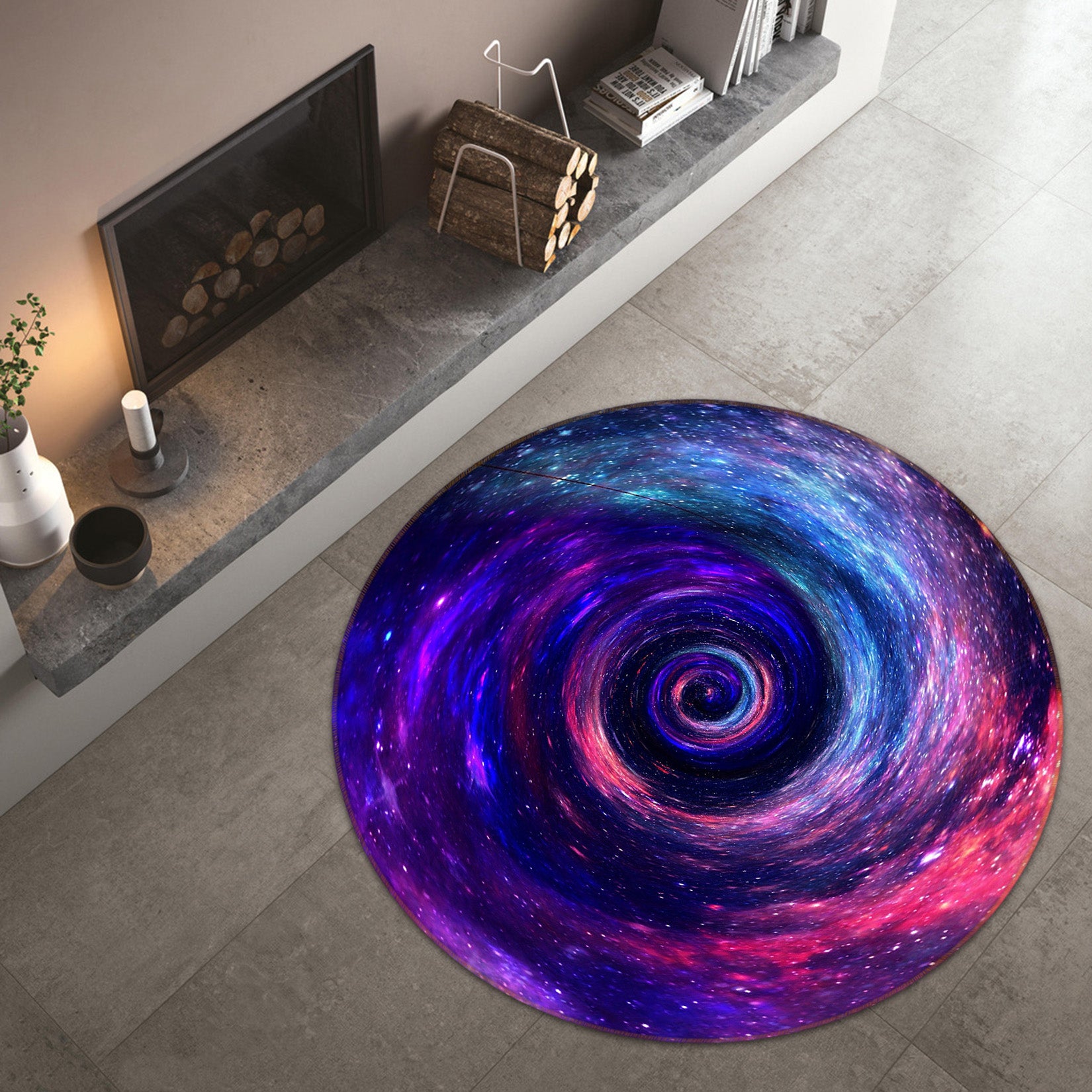 3D Fuchsia Vortex 71239 Round Non Slip Rug Mat