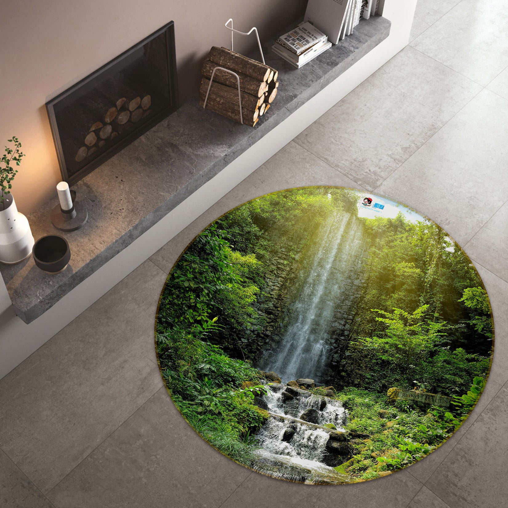 3D Waterfall 69101 Round Non Slip Rug Mat
