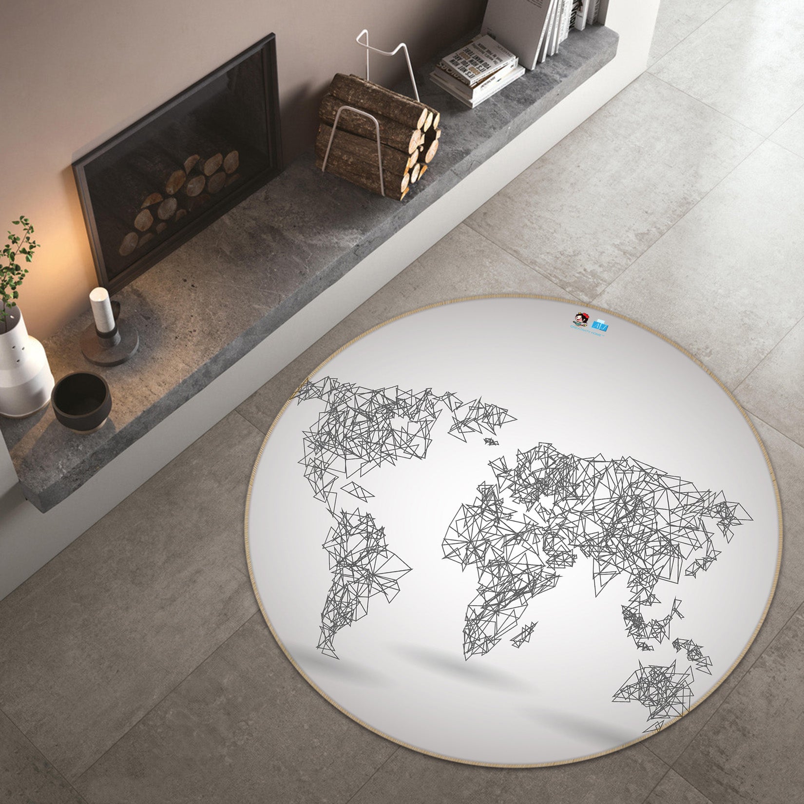 3D Gray Map 72115 Round Non Slip Rug Mat