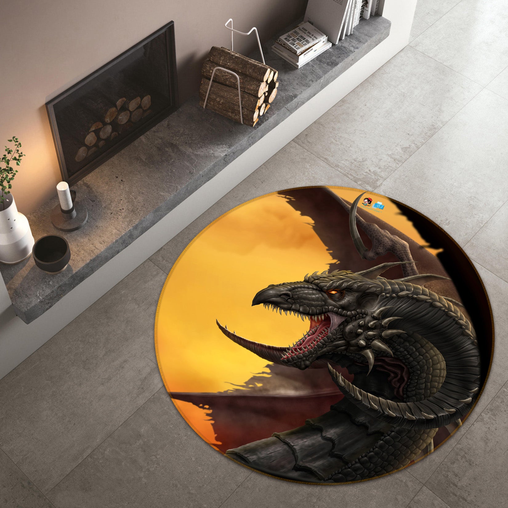 3D Dragon 4159 Tom Wood Rug Round Non Slip Rug Mat