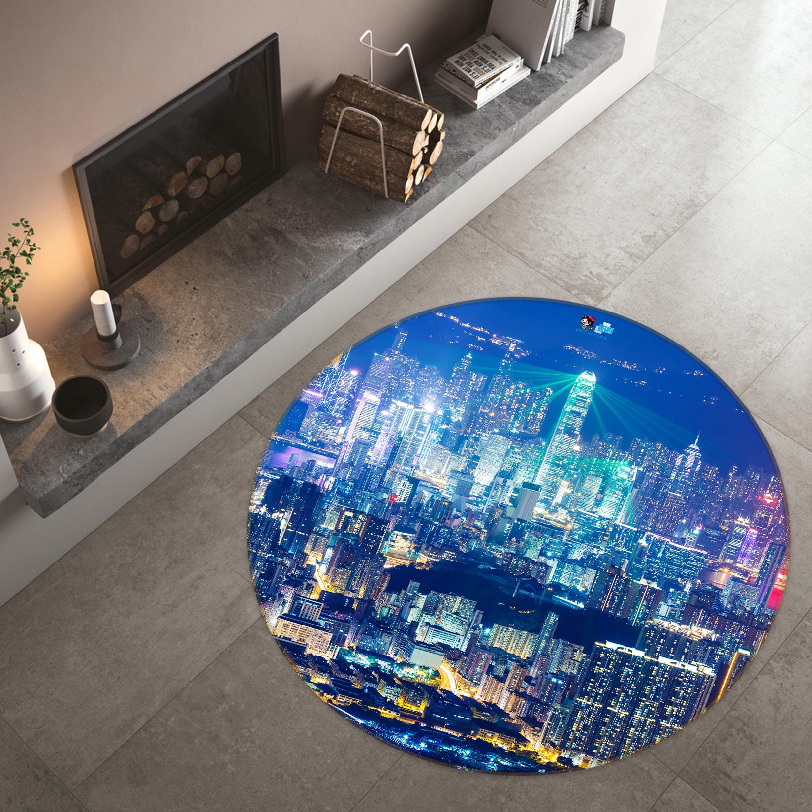 3D City Night View 80216 Round Non Slip Rug Mat