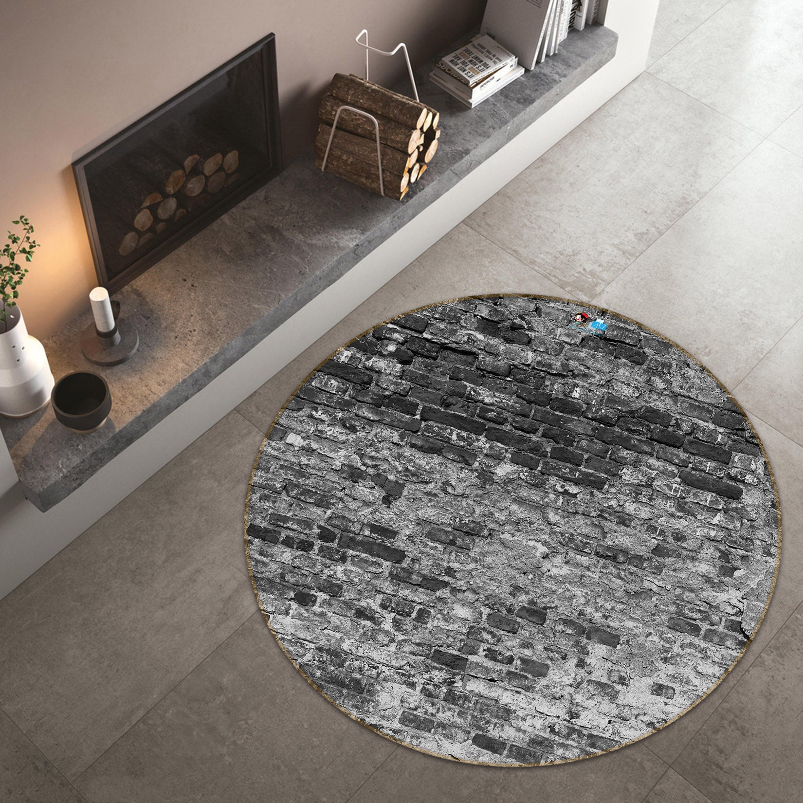 3D Brick Wall 72129 Round Non Slip Rug Mat