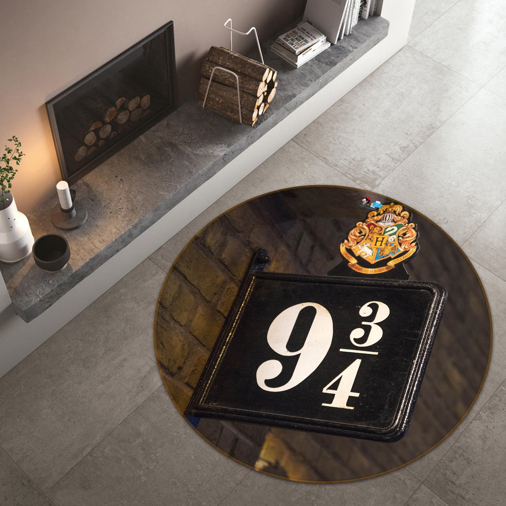 3D Nine Three Quarters Stop Sign 72133 Round Non Slip Rug Mat