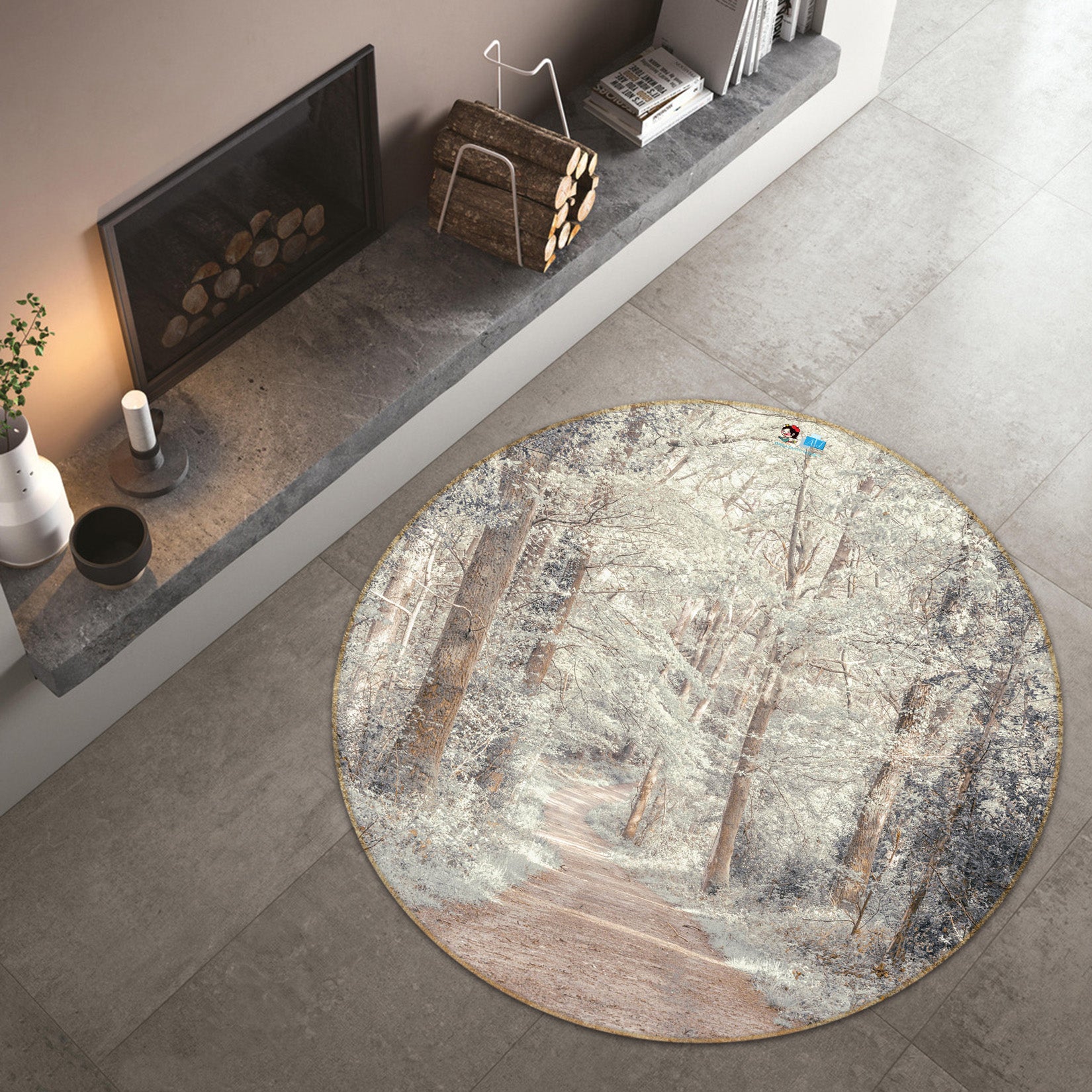 3D Tree Path 7409 Assaf Frank Rug Round Non Slip Rug Mat