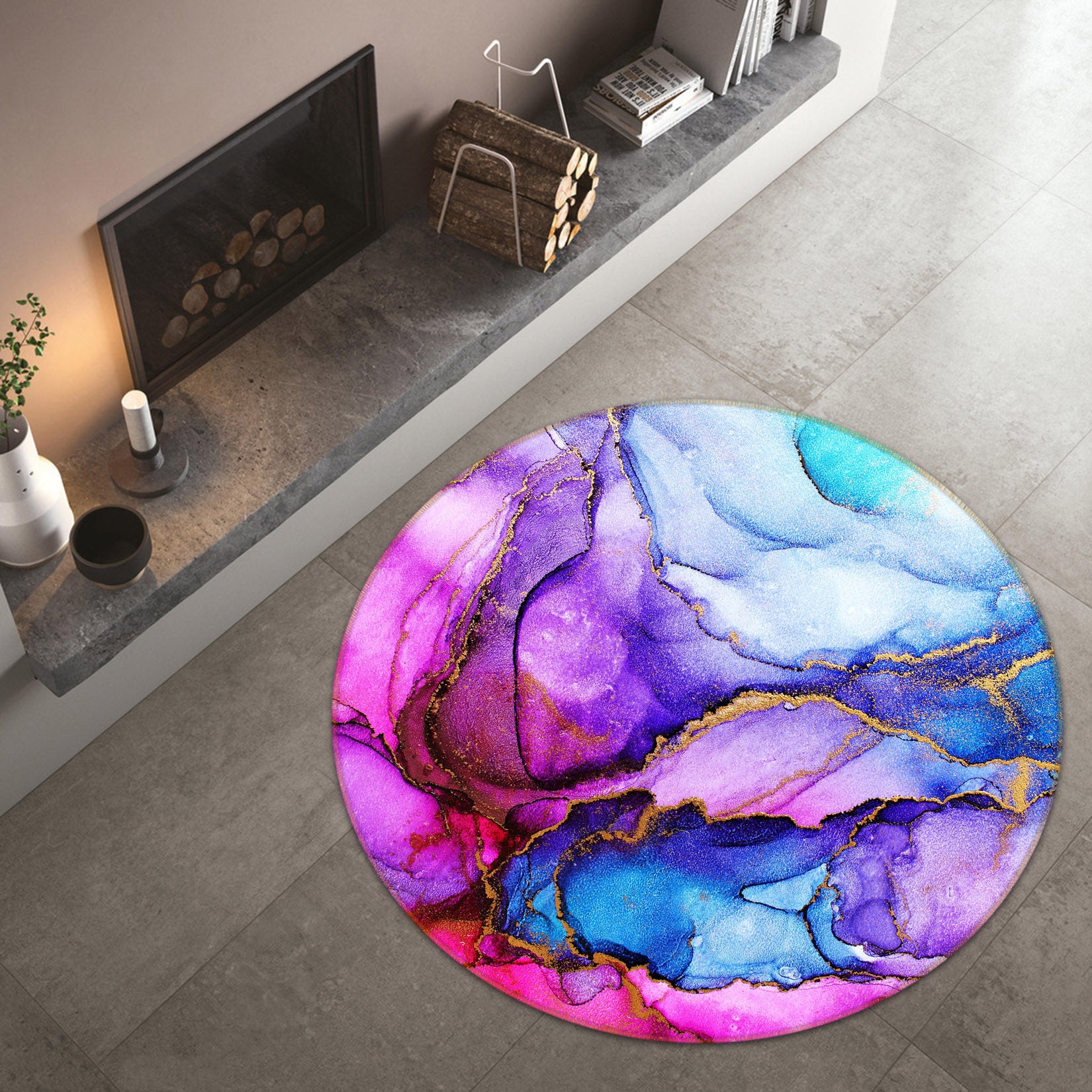 3D Purple Blue Pattern 71246 Round Non Slip Rug Mat