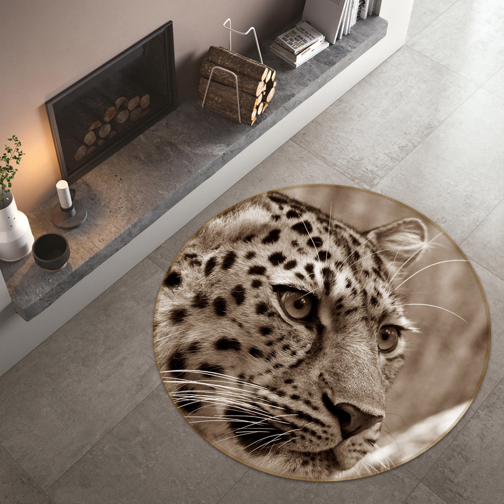 3D Leopard 81265 Animal Round Non Slip Rug Mat