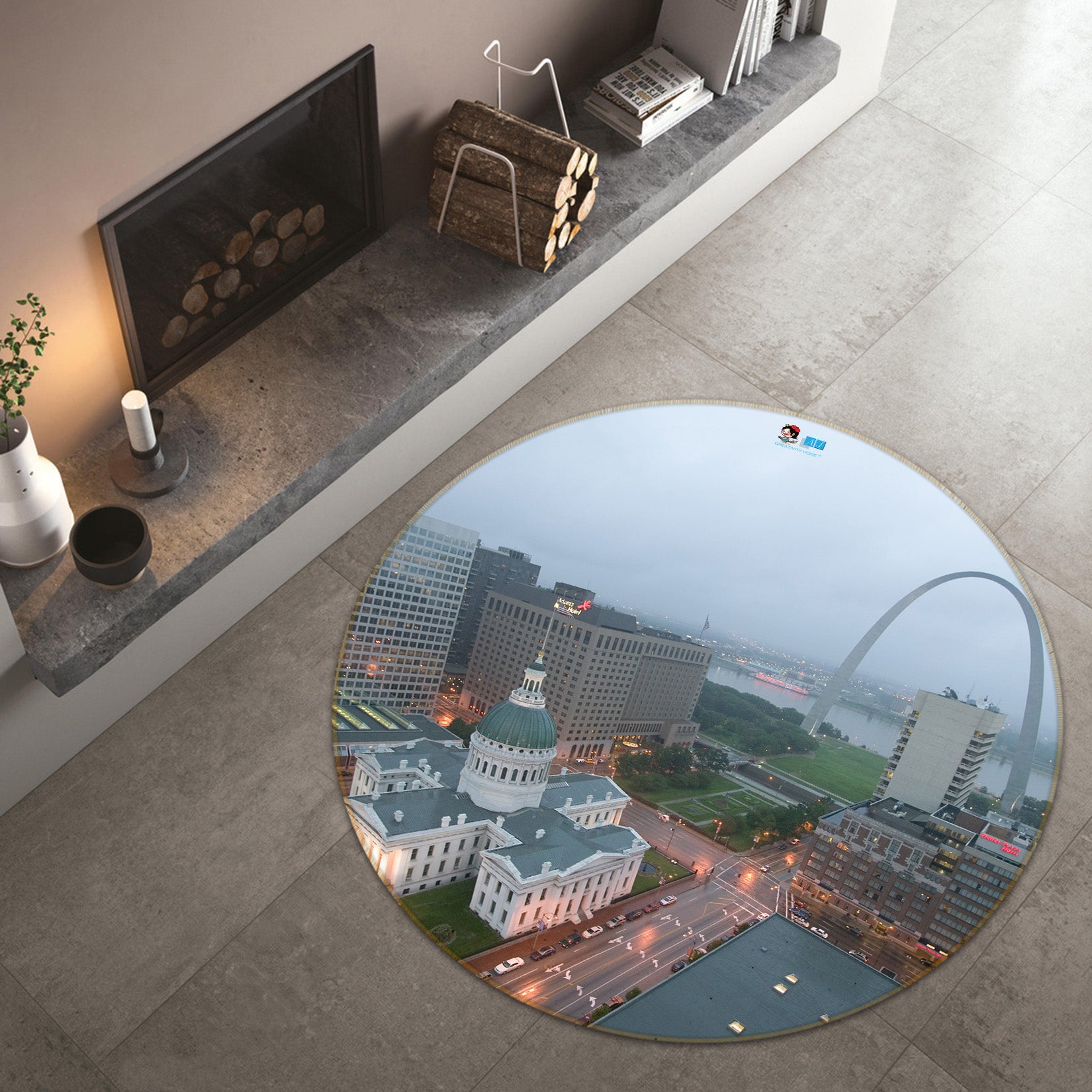 3D City Overlook 74138 Round Non Slip Rug Mat