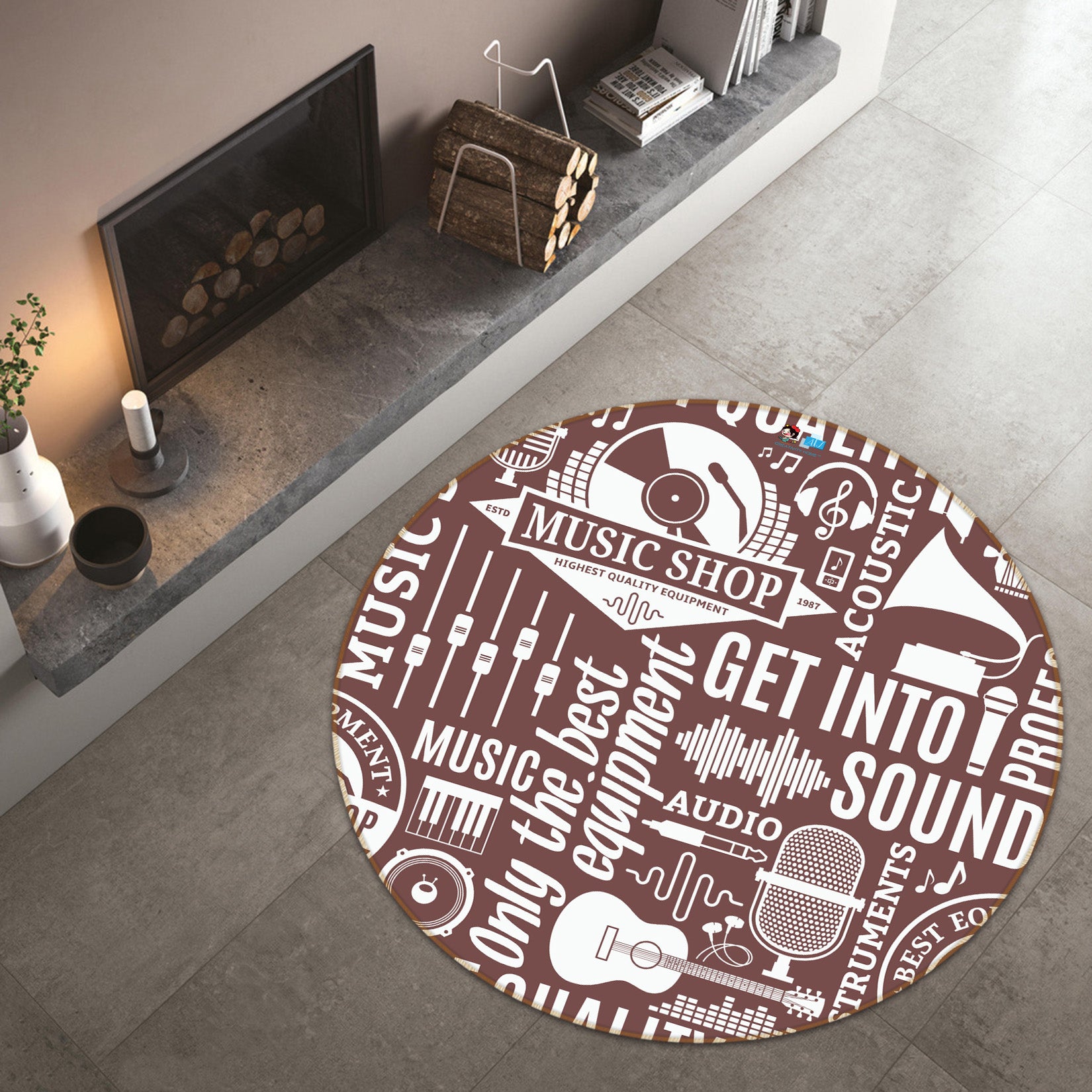 3D Instrumental Music 64142 Round Non Slip Rug Mat
