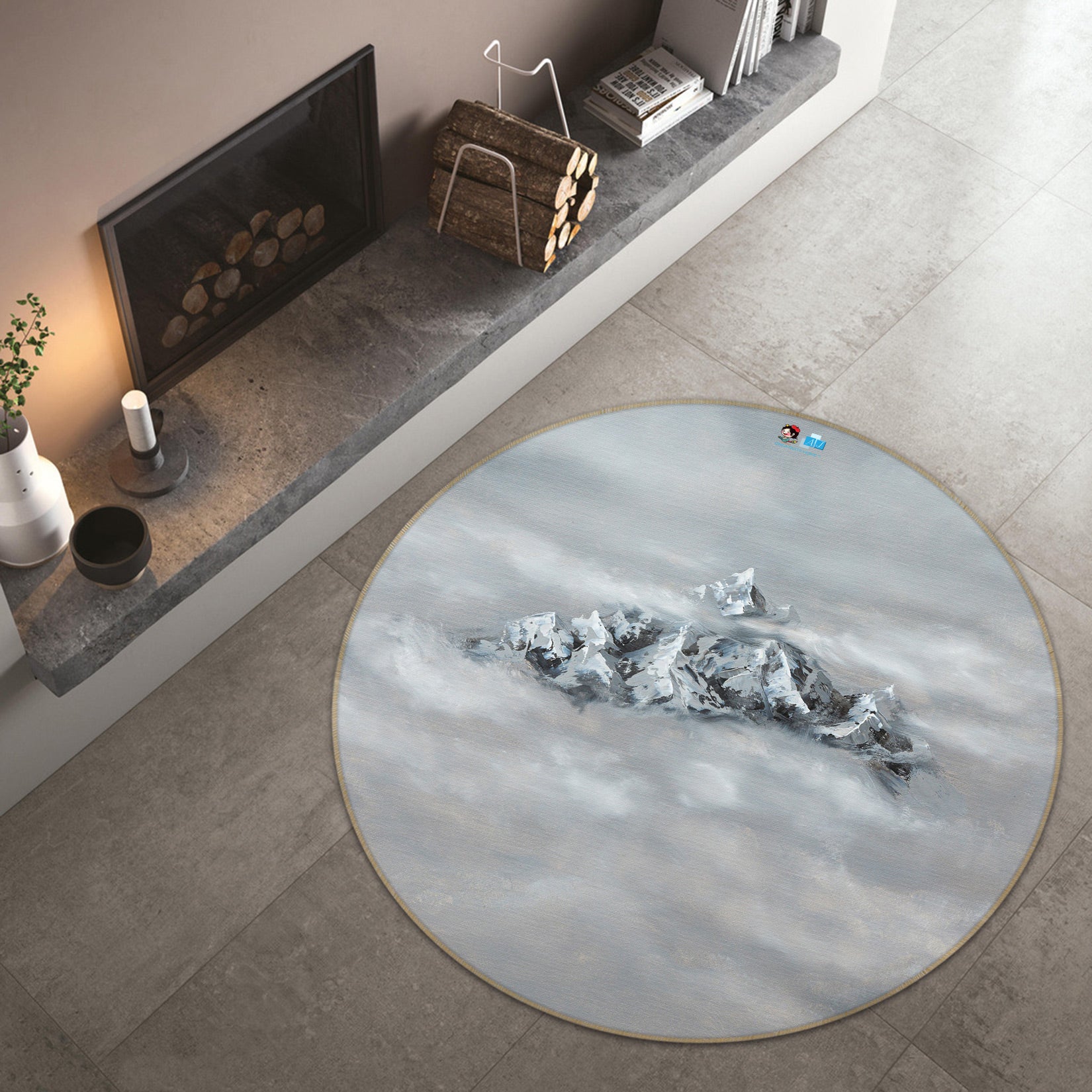 3D Mountain Peak 18147 Marina Zotova Rug Round Non Slip Rug Mat