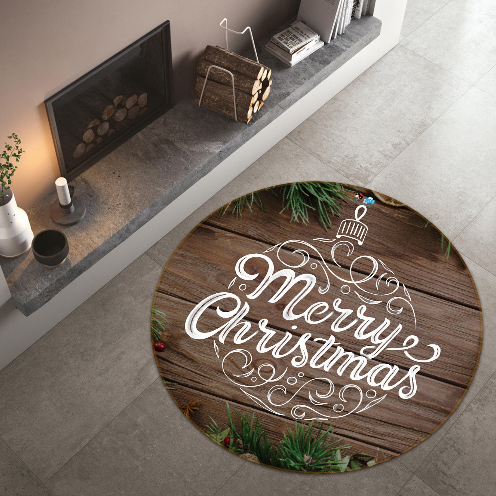 3D White Letters 75013 Round Non Slip Rug Mat