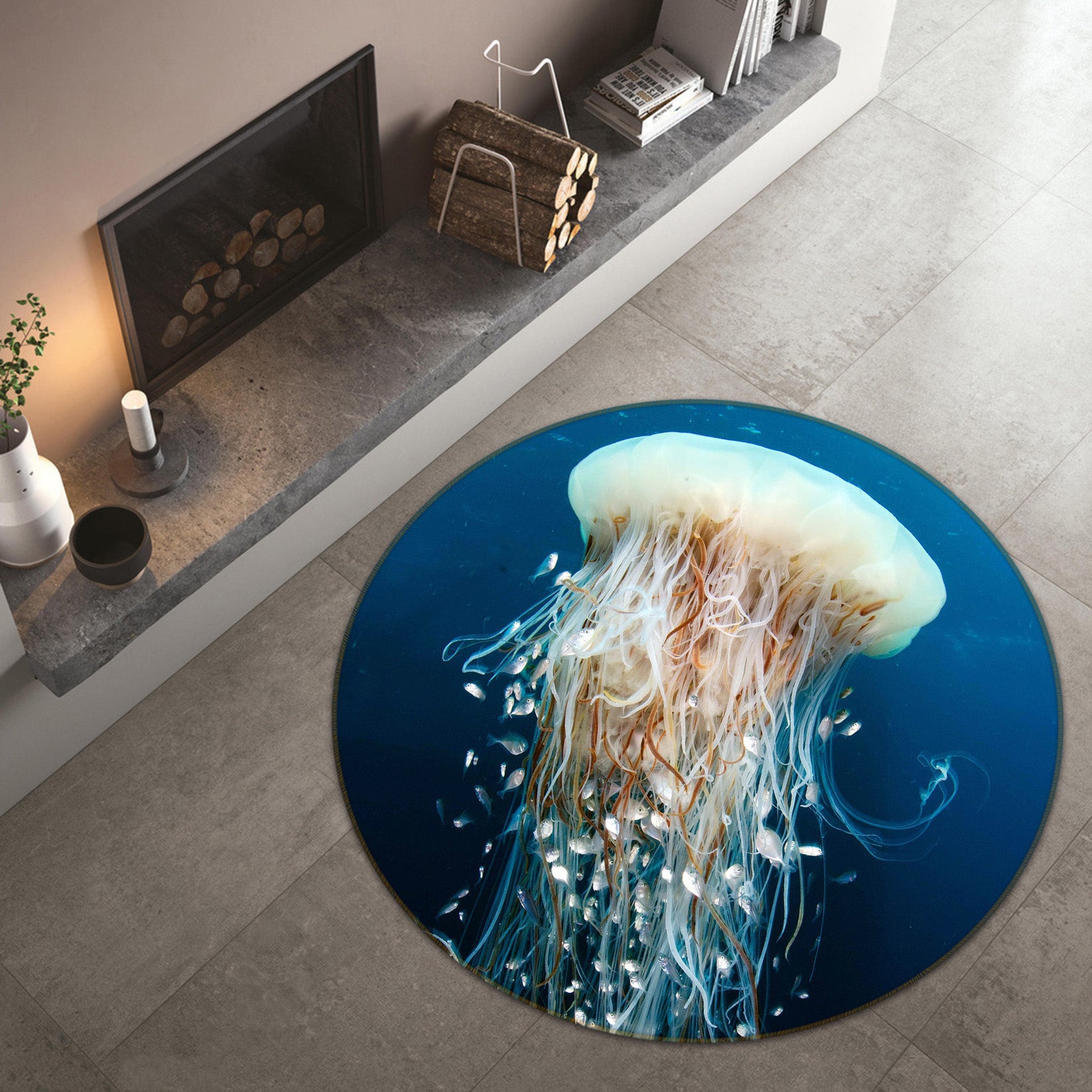 3D Jellyfish 38078 Animal Round Non Slip Rug Mat