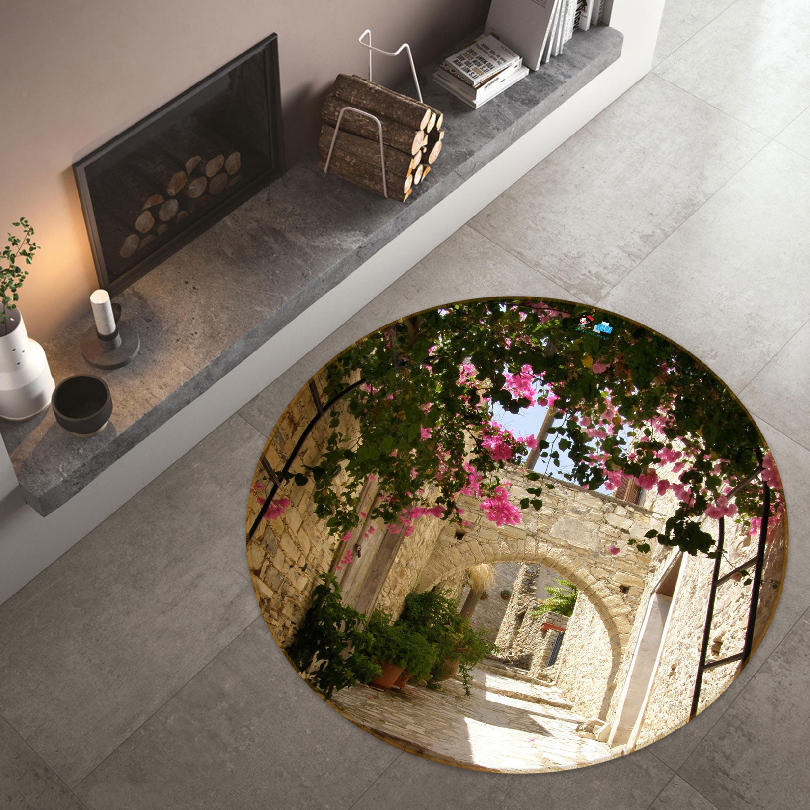 3D Arch Flower Vine 80204 Round Non Slip Rug Mat